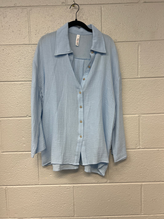 Outlet 7252 - Latched Mama Coastline Cotton Button Up Nursing Shirt - SKYBLUE - Medium