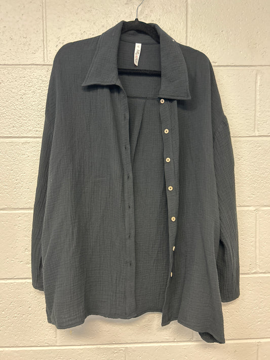 Outlet 7253 - Latched Mama Coastline Cotton Button Up Nursing Shirt - Black - Extra Large