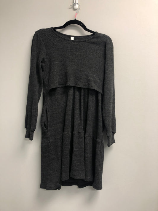 Outlet 6616 - Latched Mama Waffle Knit Nursing Dress - Dark Charcoal - Medium
