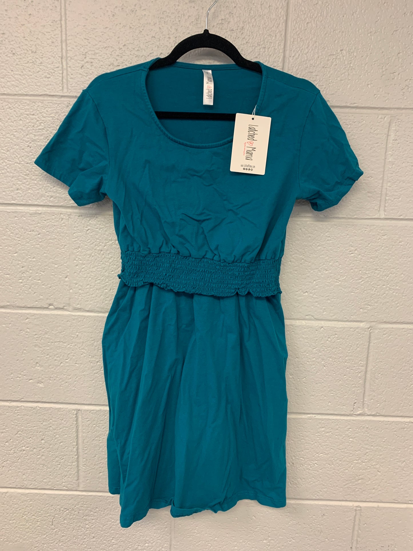 Outlet 7219 - Latched Mama Ruched Waist Nursing Dress - Teal - Medium