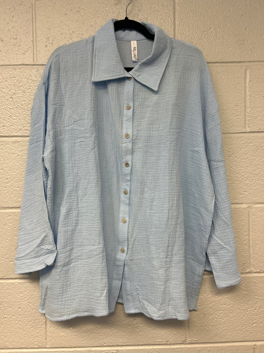 Outlet 7250 - Latched Mama Coastline Cotton Button Up Nursing Shirt - Skyblue - Large