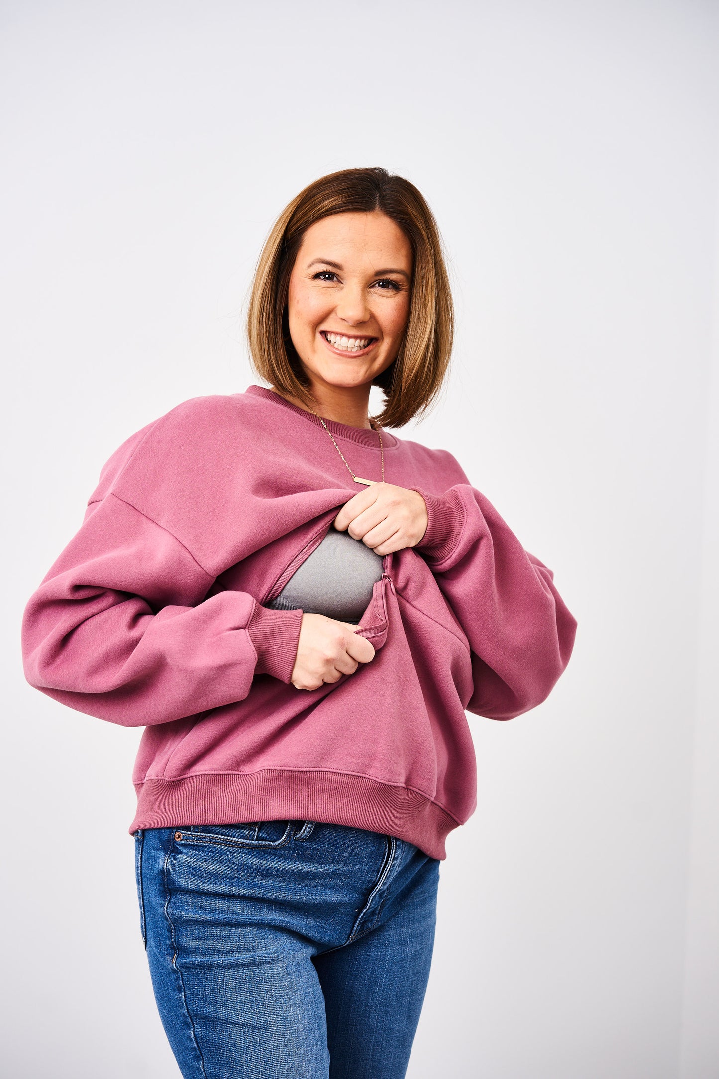 Latched Mama 635 Zip Nursing Crewneck