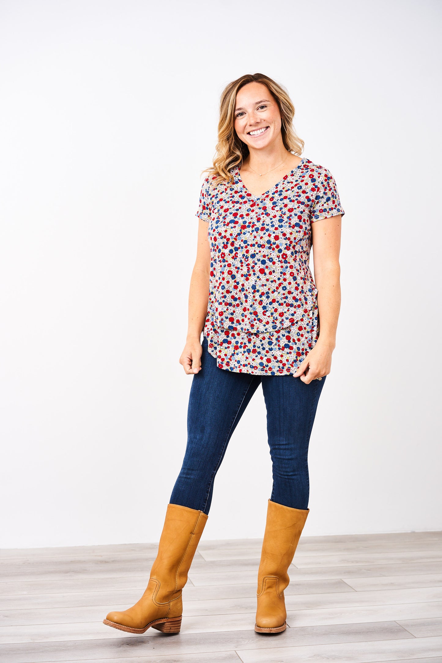 Printed V-Neck Boyfriend Nursing Tee