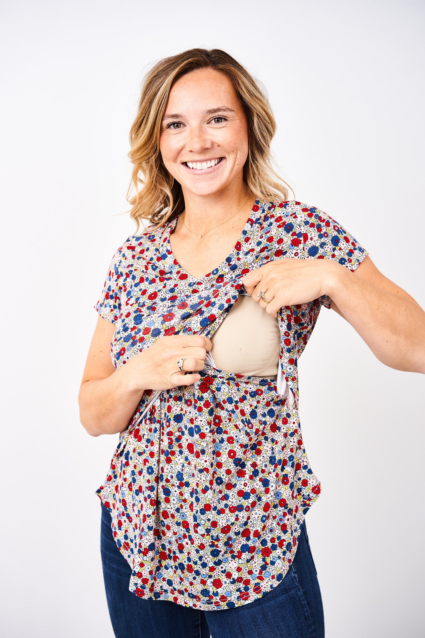 Printed V-Neck Boyfriend Nursing Tee