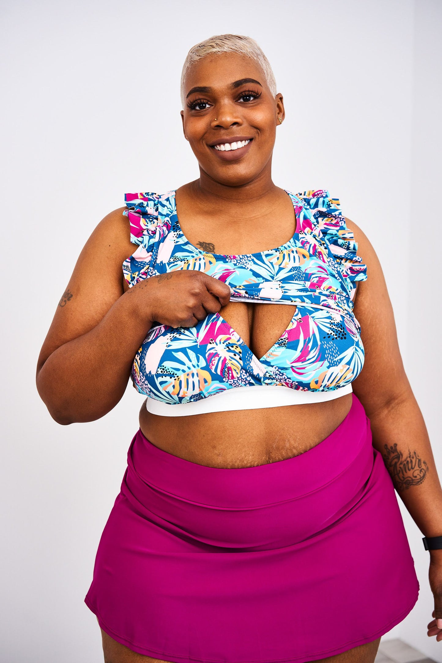 Latched Mama Ruffle Nursing Swim Crop Top - Final Sale