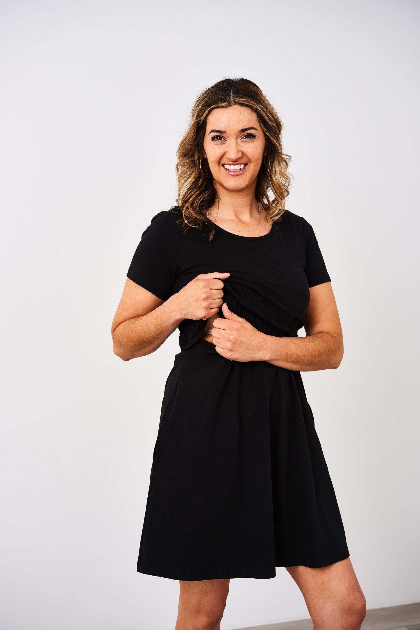 Latched Mama Ruched Waist Nursing Dress - Final Sale