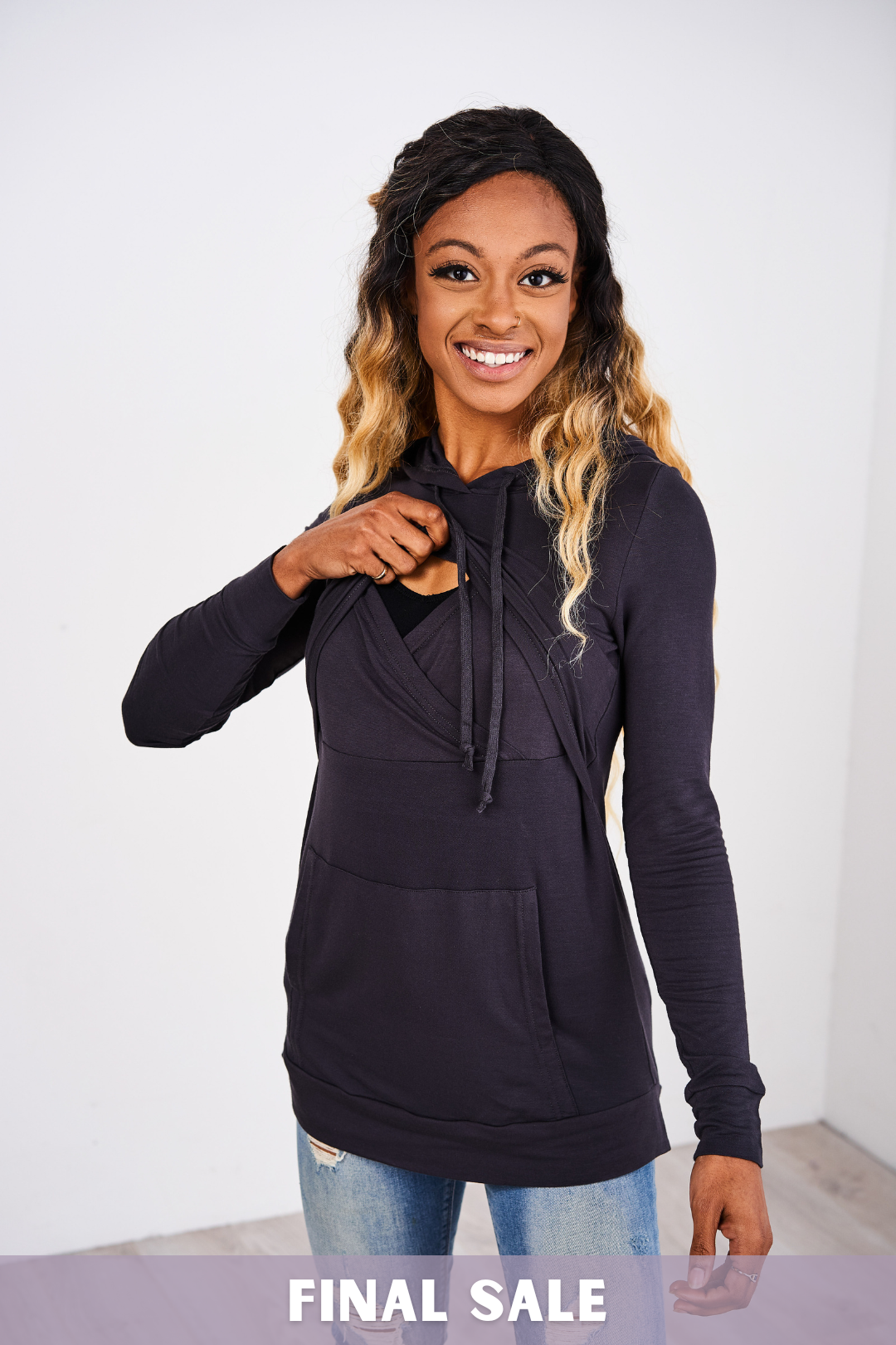 Outlet 6027 - Latched Mama Cloud Nursing Hoodie - Slate - Extra Extra Small