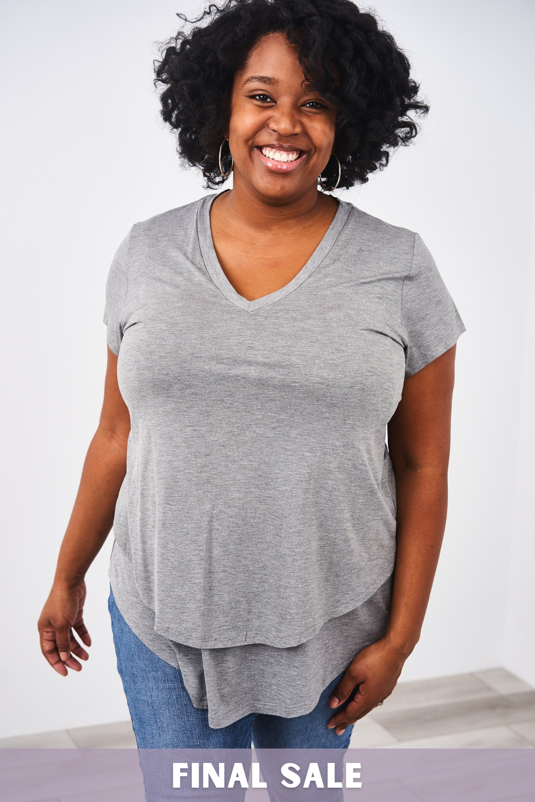 Outlet 6250 - V-Neck Boyfriend Nursing Tee - Light Grey - Extra Extra Small