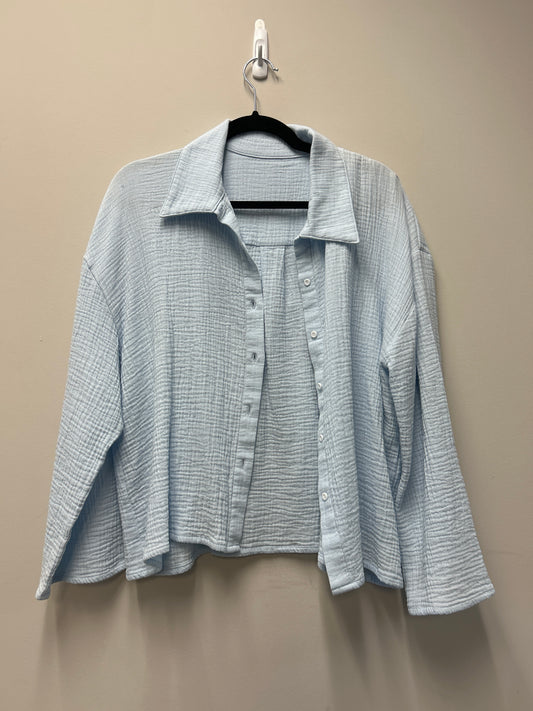 Outlet 7305 - Latched Mama Coastline Cotton Button Up Nursing Shirt - SKYBLUE - Medium