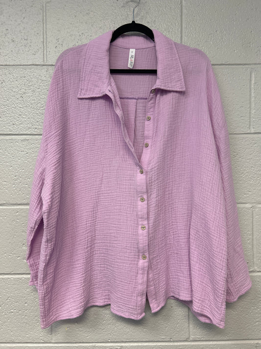 Outlet 7255 - Latched Mama Coastline Cotton Button Up Nursing Shirt - WISTERIA - 2X