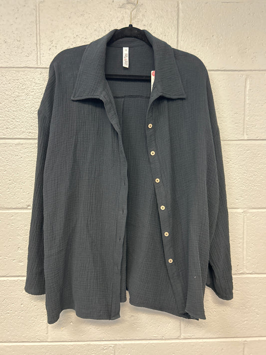 Outlet 7254 - Latched Mama Coastline Cotton Button Up Nursing Shirt - Black - 1X