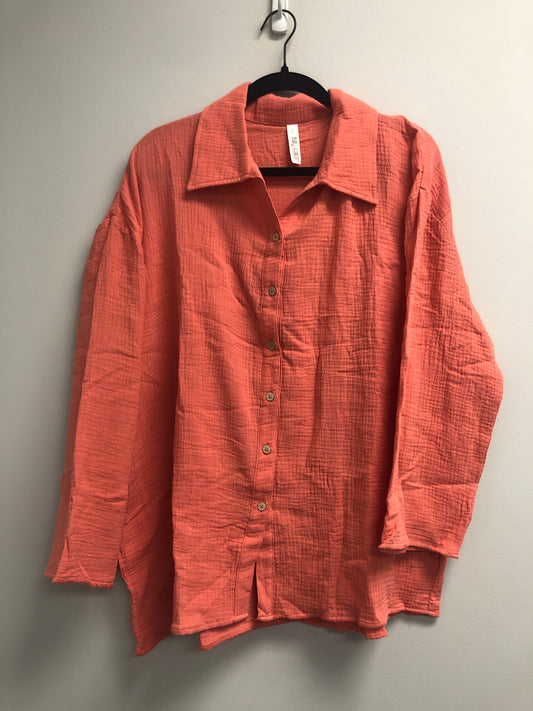 Outlet 7084 - Latched Mama Coastline Cotton Button Up Nursing Shirt - Sunrise - Large