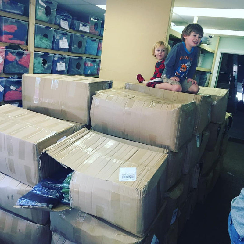 Boxes of Latched Mama clothing in the early days