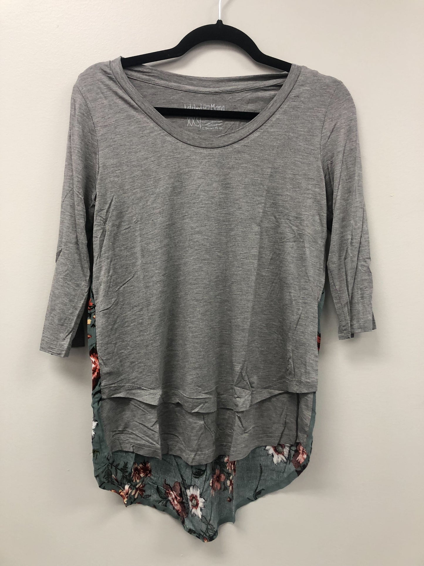 Outlet 5919 - Latched Mama 3/4 Sleeve Scoop Neck Nursing Top 2.0 - Heather Grey/Teal - Extra Extra Small