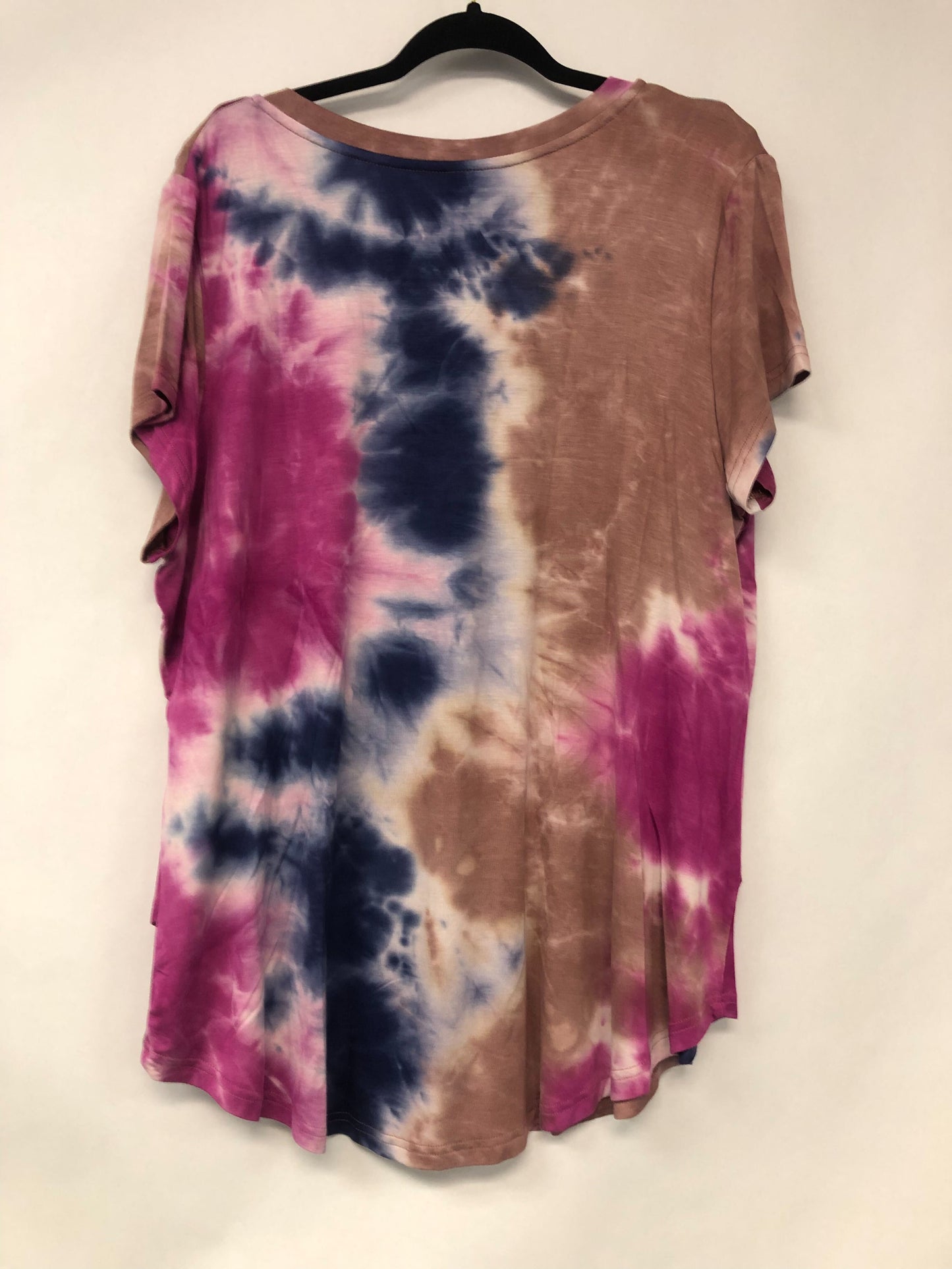 Outlet 6163 - V-Neck Boyfriend Nursing Tee - Blue/Brown/Pink Tie Dye - 1X