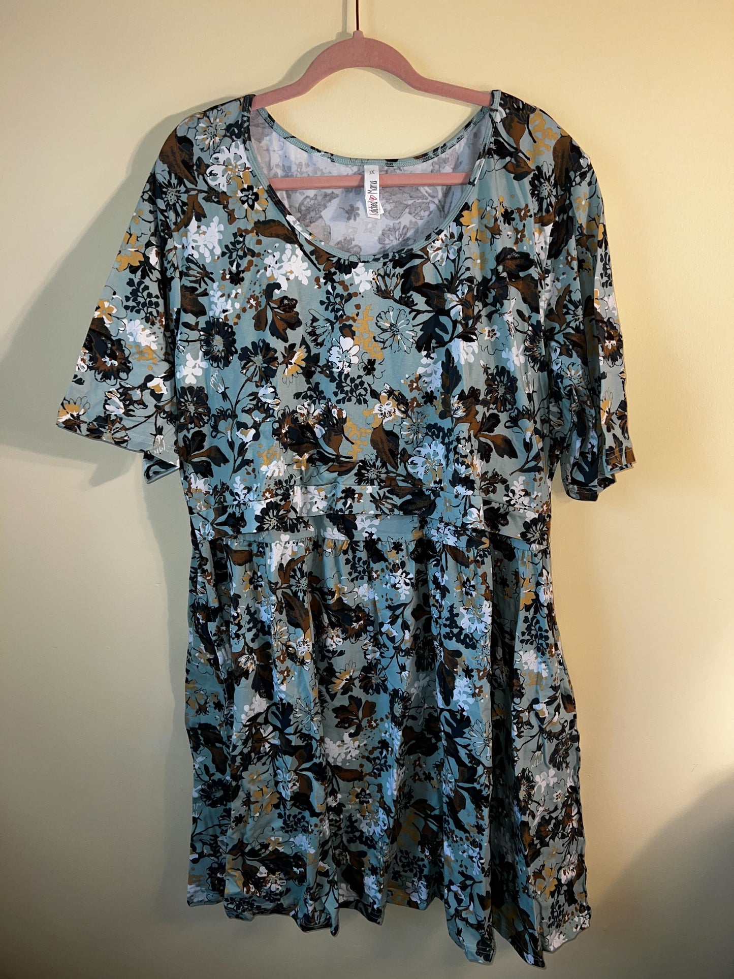 Outlet 5770 - Latched Mama Simple Cotton Nursing Dress - Freshwater - 3X