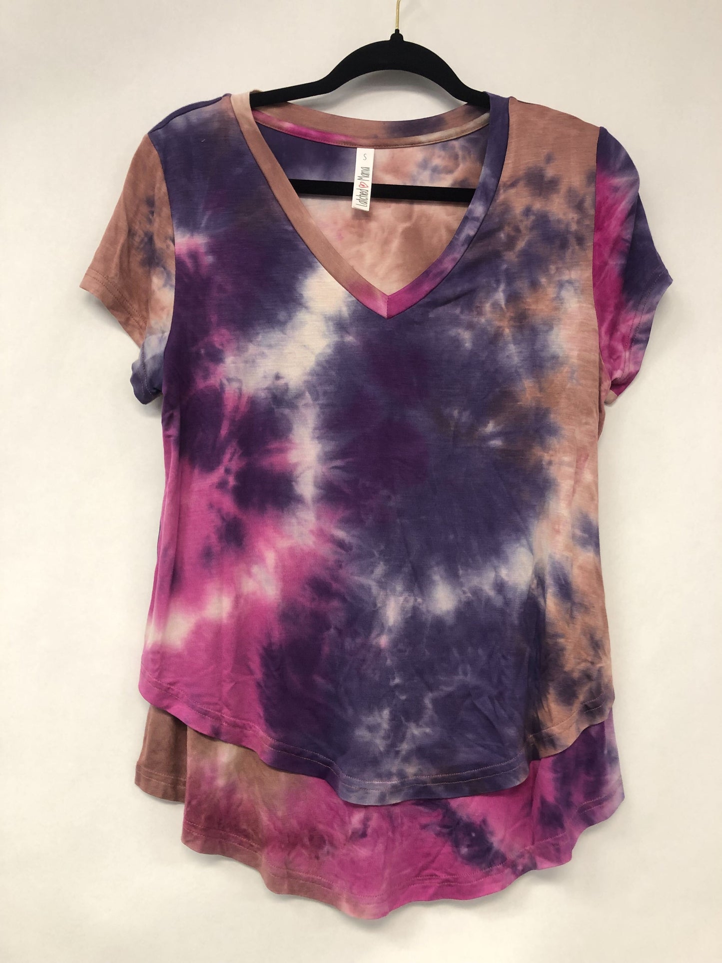 Outlet 6167 - V-Neck Boyfriend Nursing Tee - Blue/Brown/Pink Tie Dye - Small