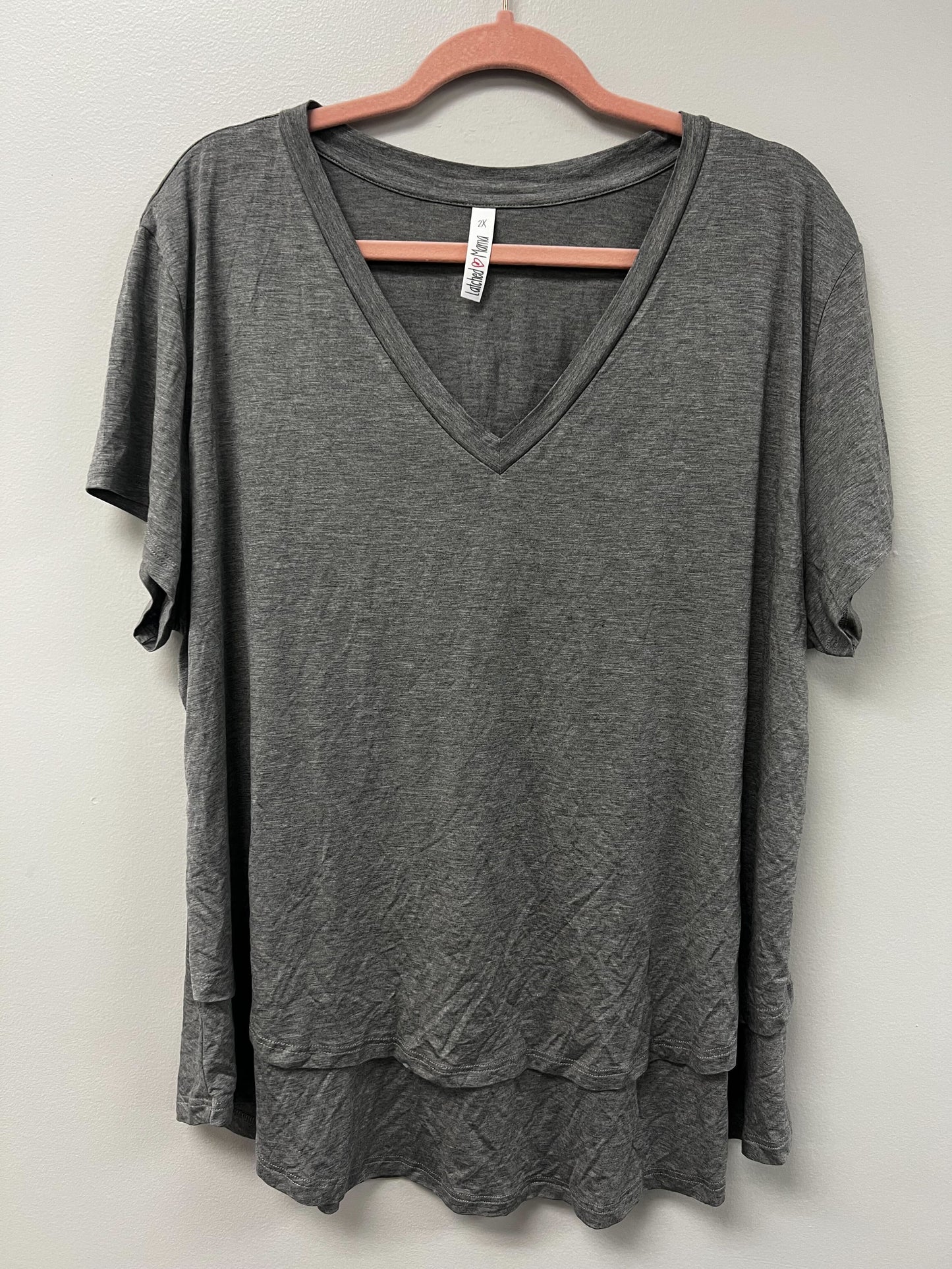 Outlet 6009 - V-Neck Boyfriend Nursing Tee - Light Grey - 2X