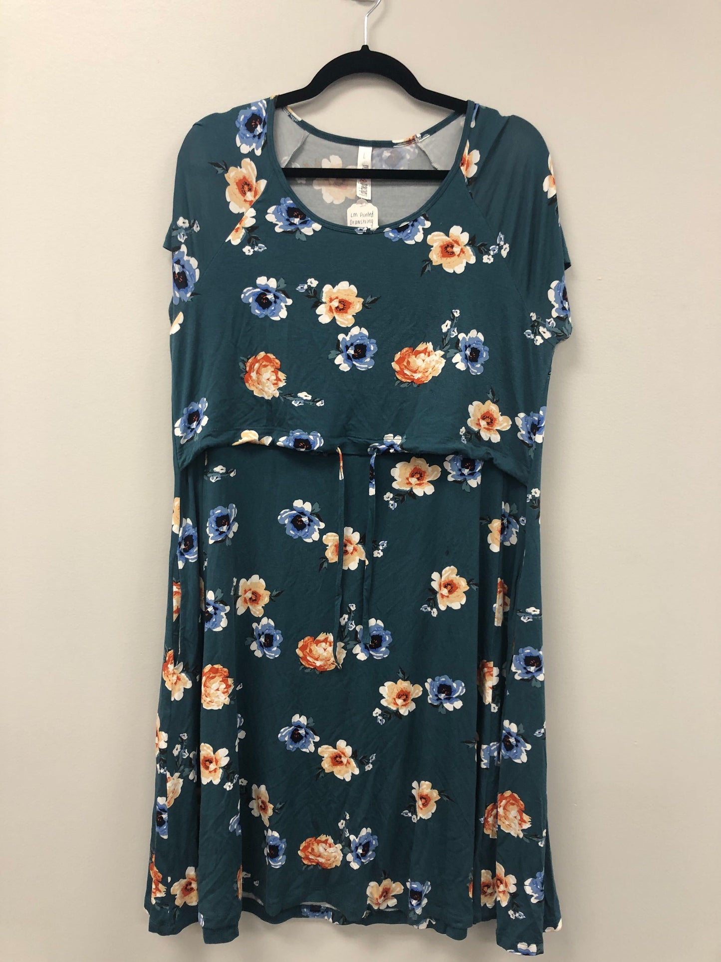 Outlet 5892 - Latched Mama Drawstring T-Shirt Nursing Dress - Teal Breeze - Large