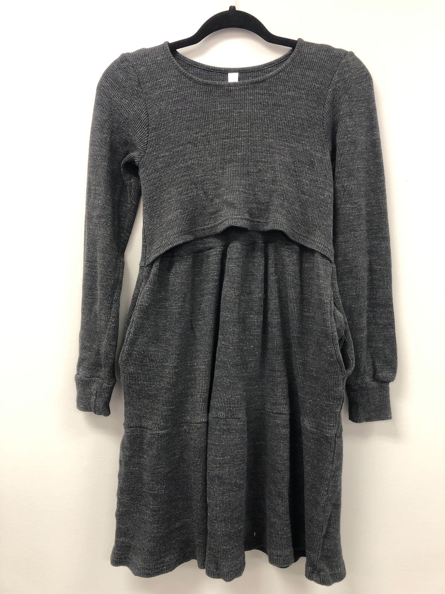 Outlet 5496 - Latched Mama Waffle Knit Nursing Dress - Dark Charcoal - Medium