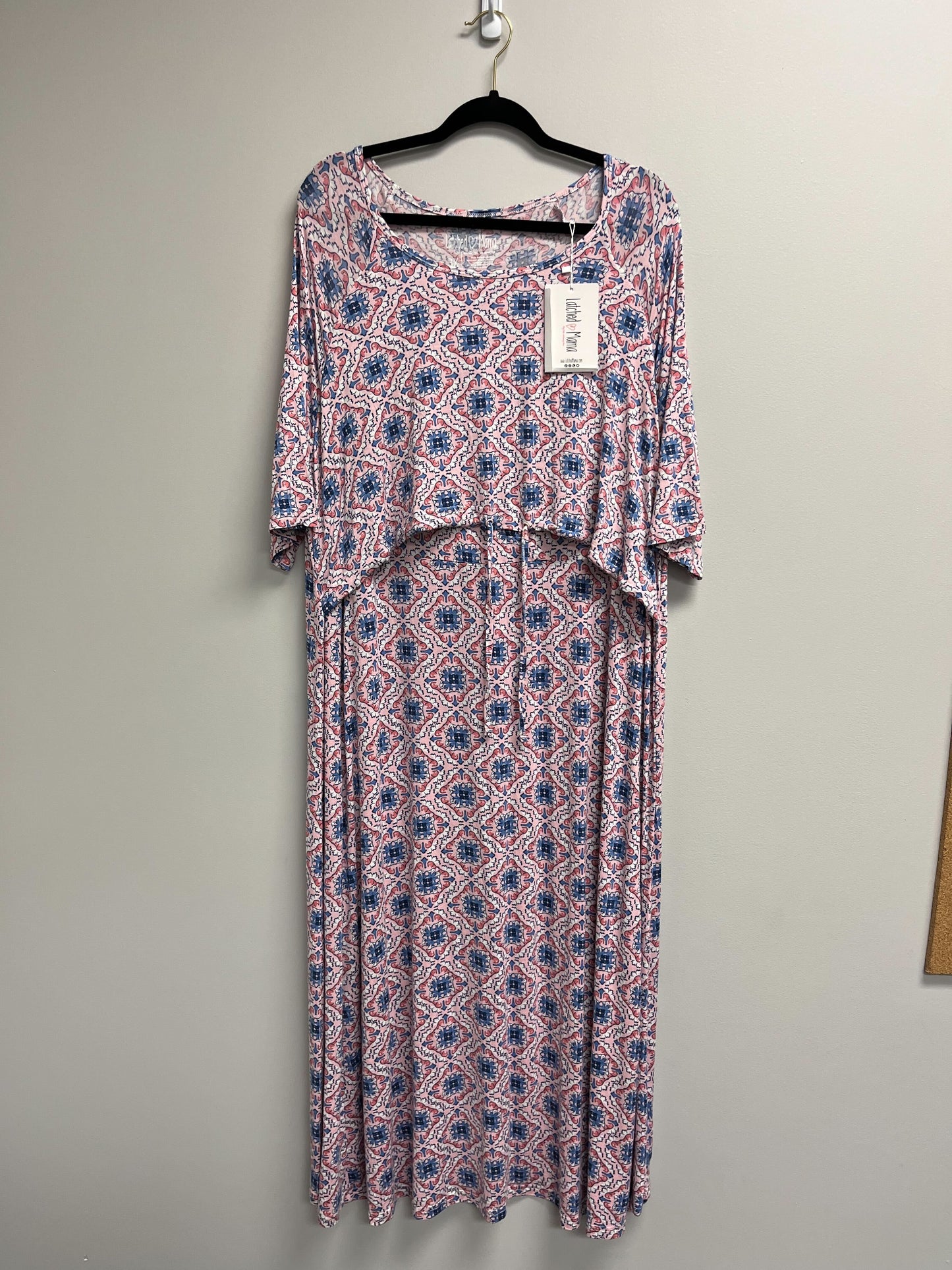 Outlet 4244 - Latched Mama Drawstring Midi Nursing Dress - Ocean Kaleidoscope - 3X