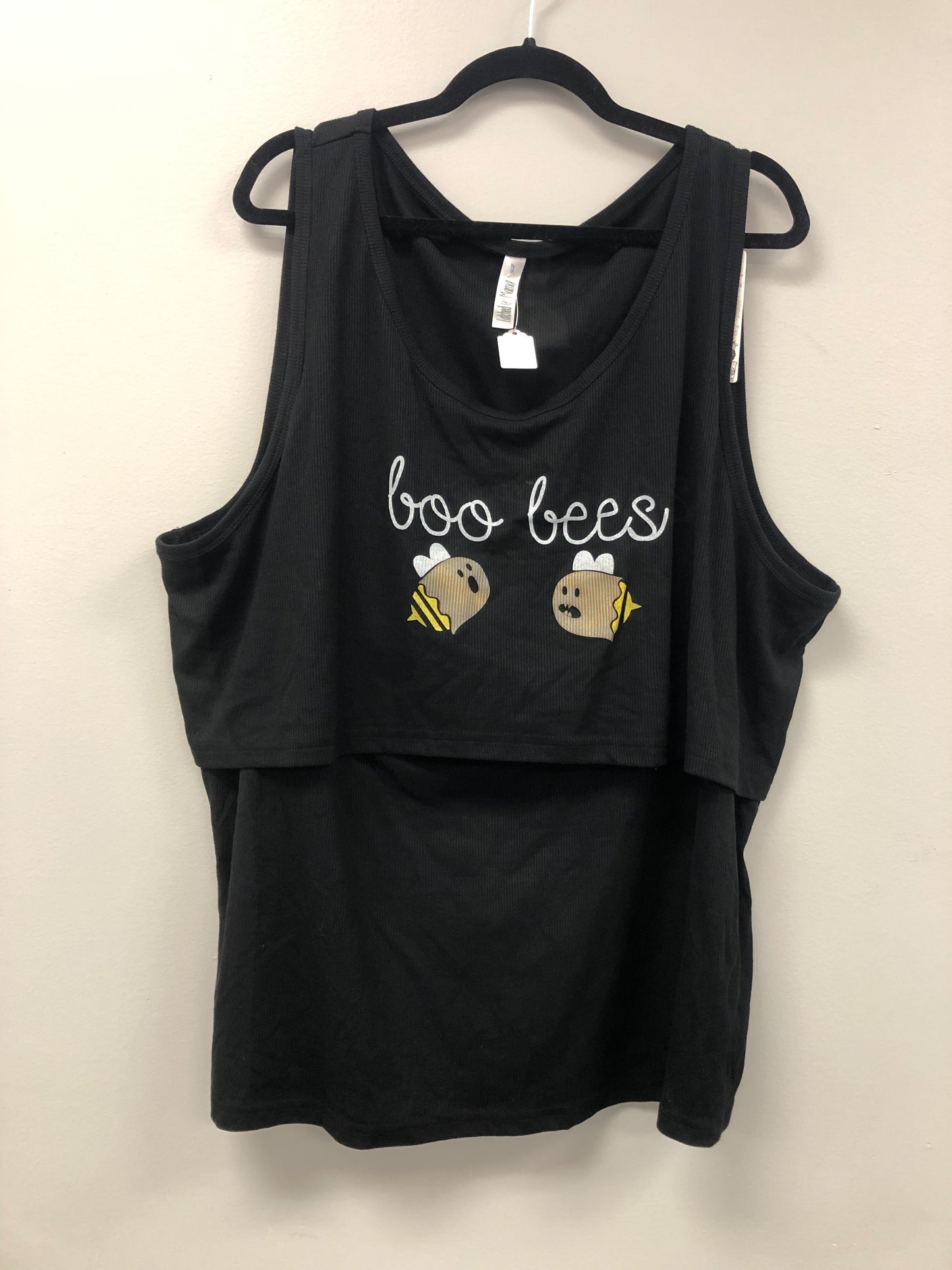 Outlet 5538 - Latched Mama Ribbed Nursing Tank - Black "Boo Bee" - 4X
