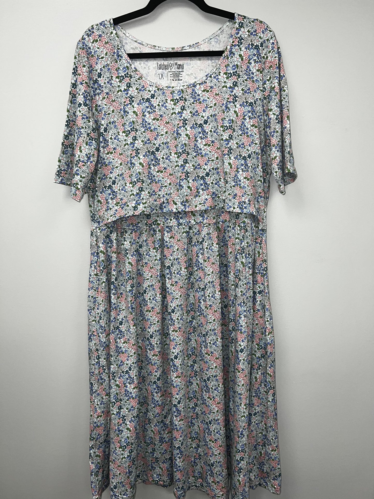 Outlet 5682 - Latched Mama Classic Cotton Nursing Dress - Periwinkle Oasis - 1X
