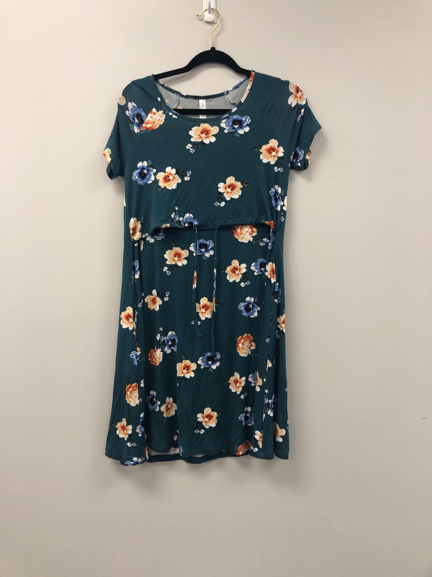 Outlet 5891 - Latched Mama Drawstring T-Shirt Nursing Dress - Teal Breeze - Small
