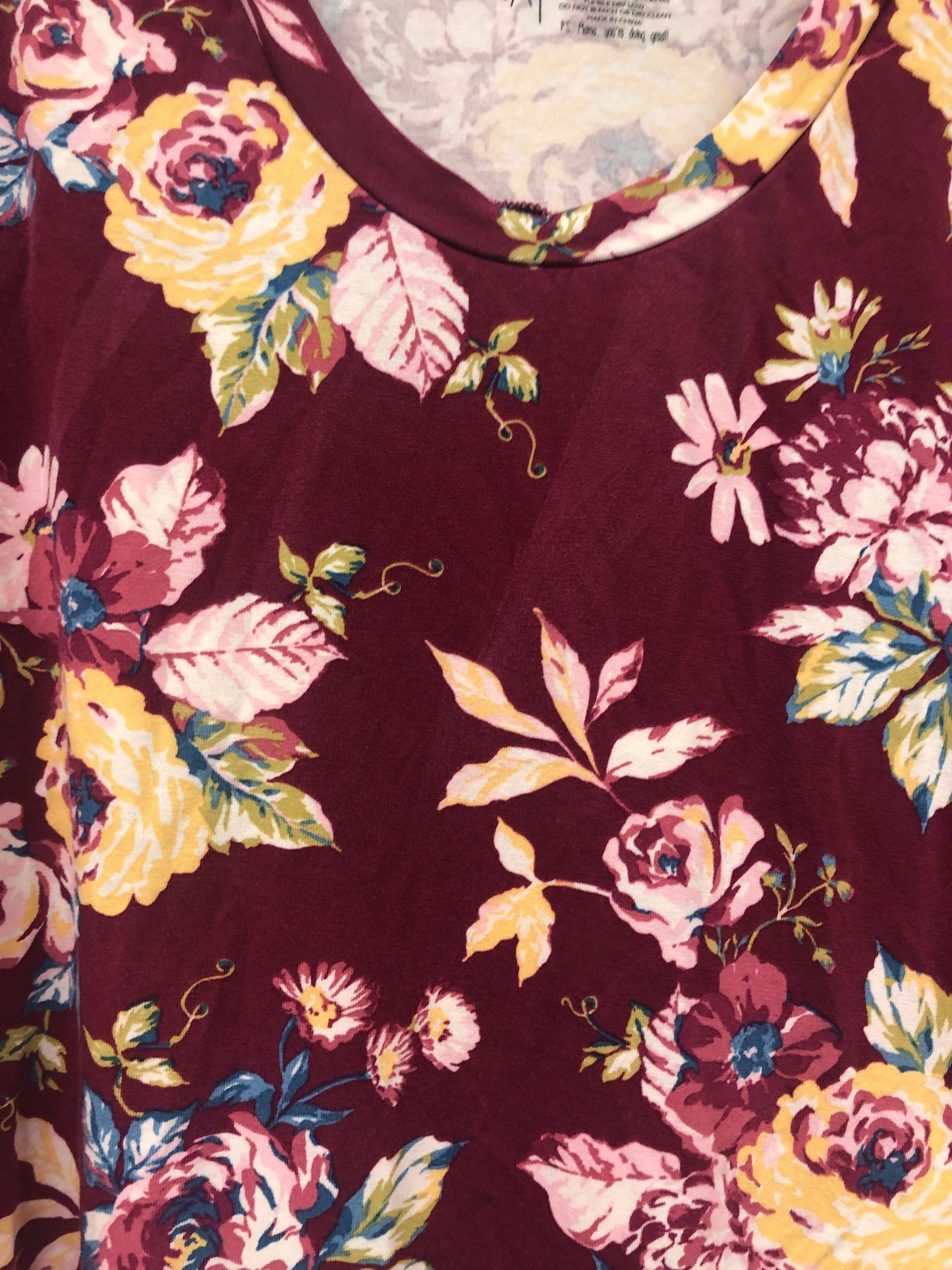 Outlet 5656 - Latched Mama 3/4 Sleeve Scoop Neck Nursing Top 2.0 - Raspberry Floral - 2X