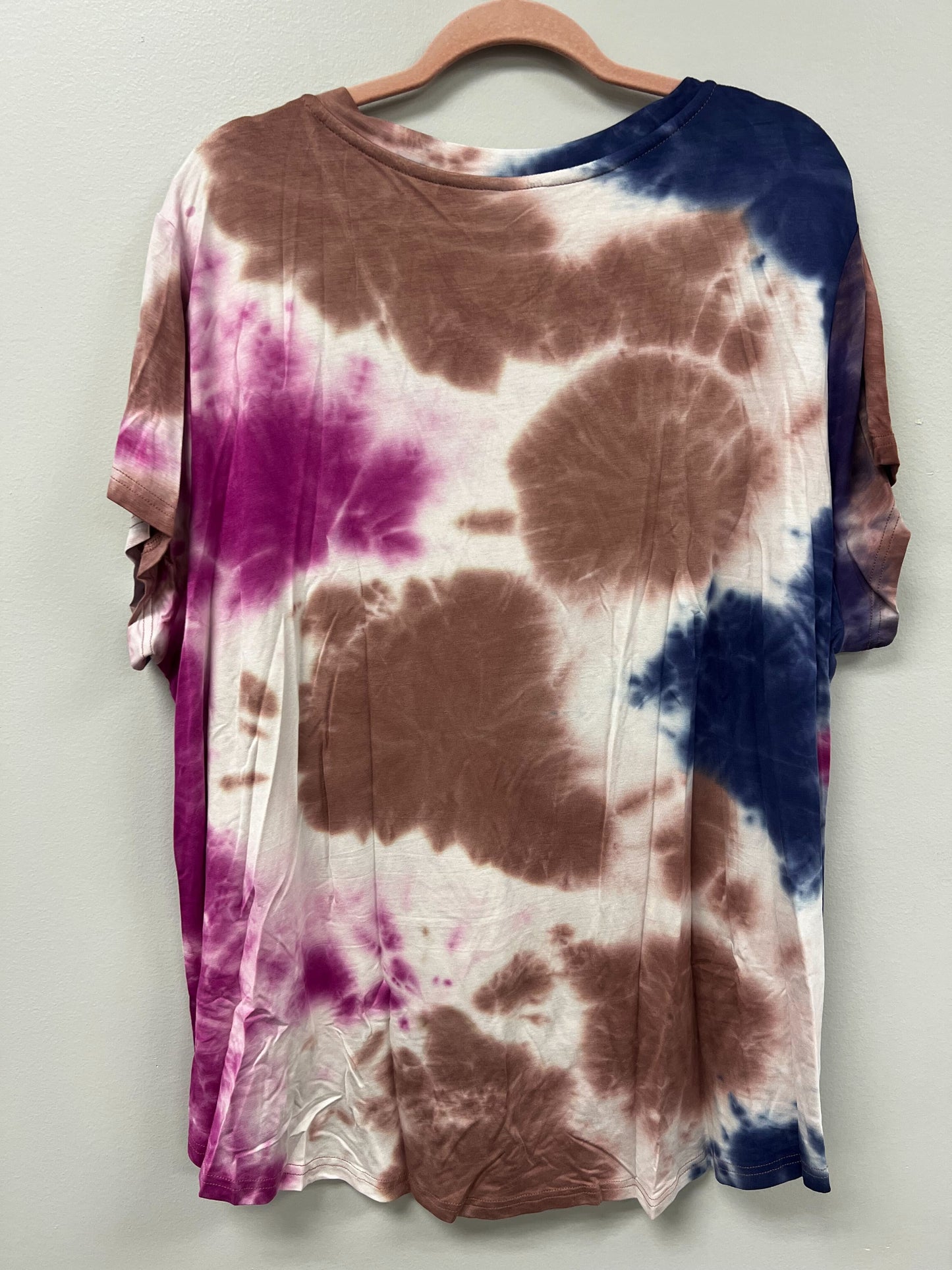 Outlet 5702 - Printed V-Neck Boyfriend Nursing Tee - Blue/Brown/Pink Tie Dye - 3X