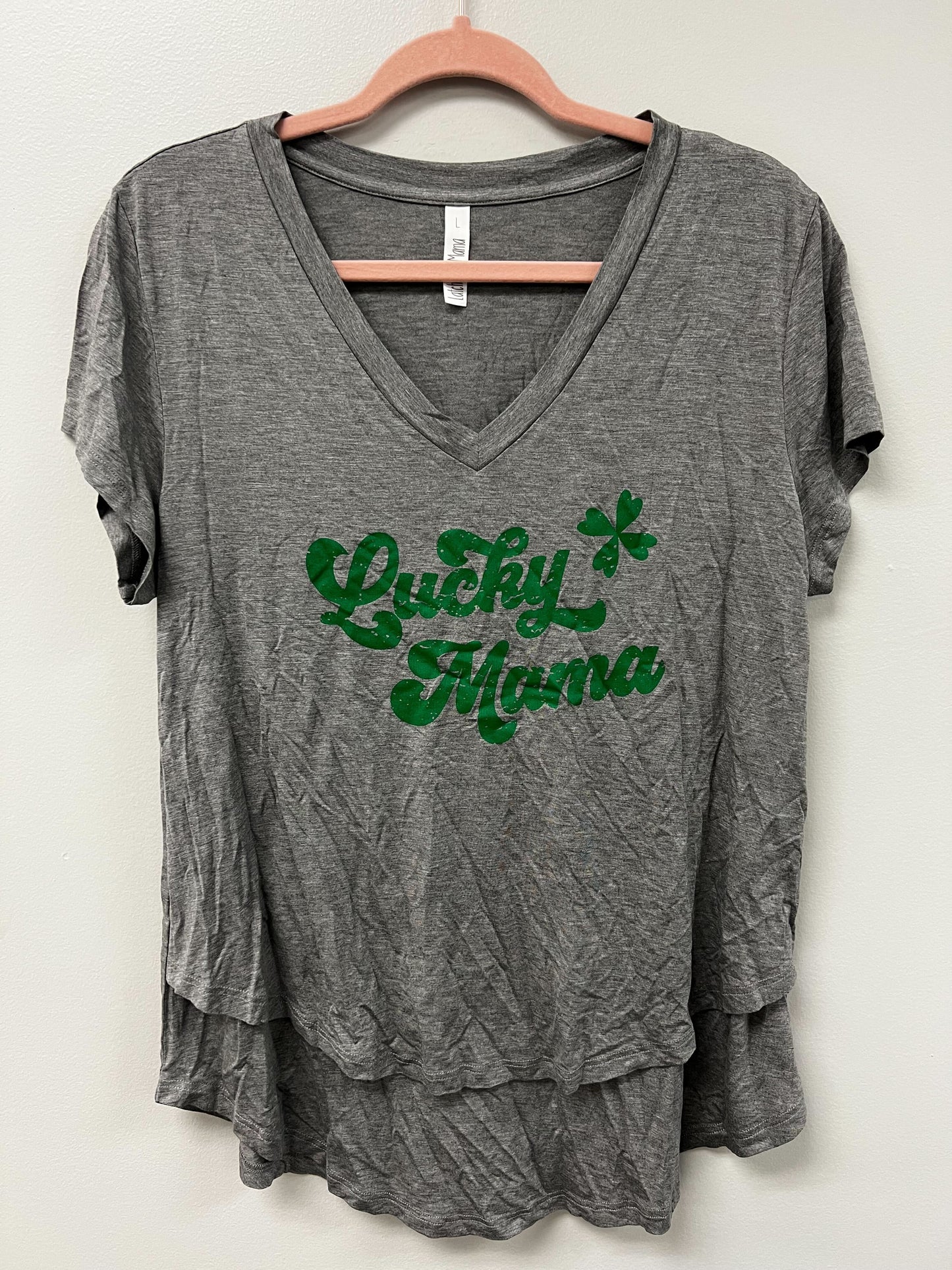 Outlet 6012 - Latched Mama Lucky Mama Nursing Tee - Light Grey - Large