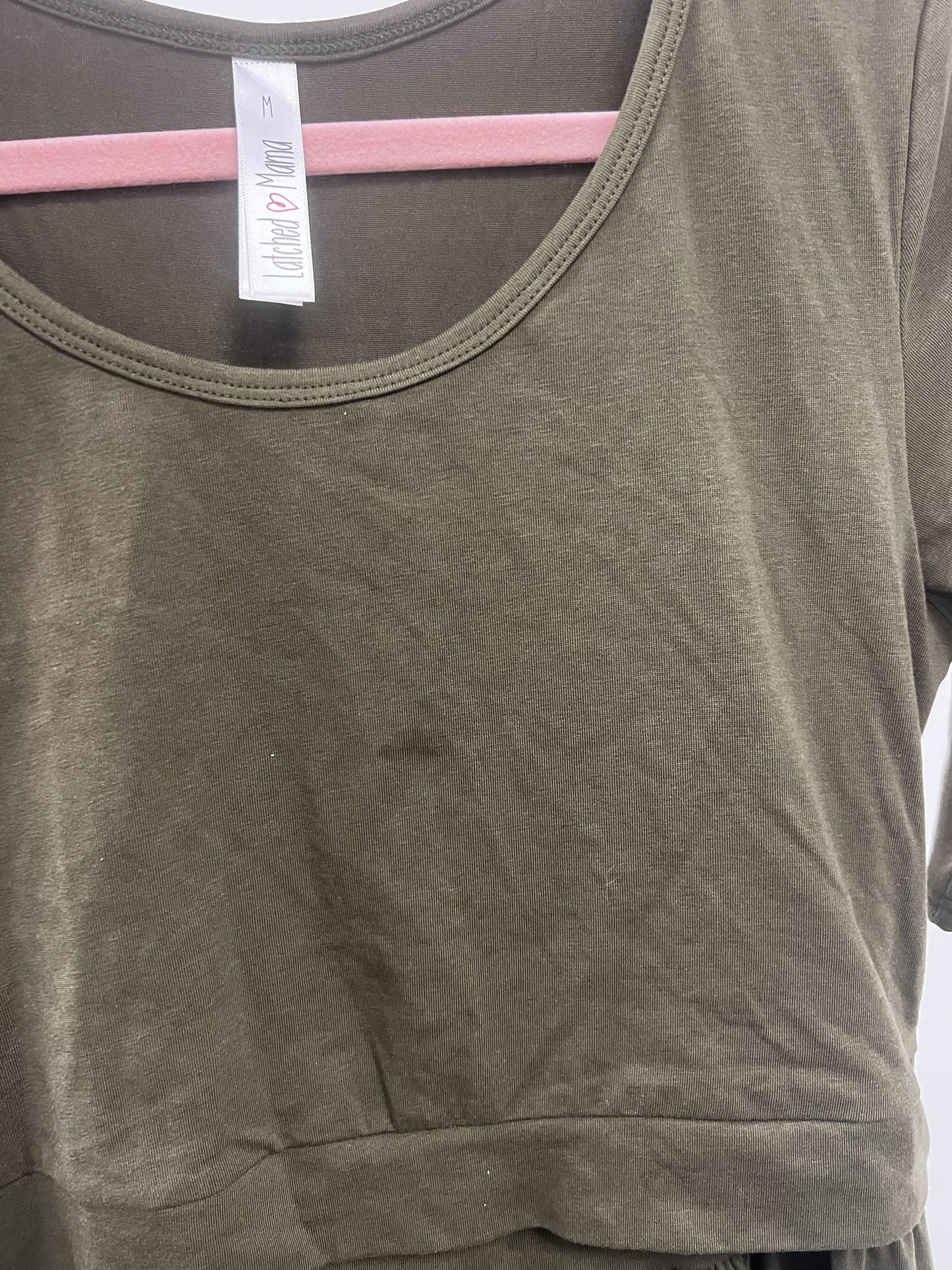 Outlet 5709 - Latched Mama Classic Cotton Nursing Dress - Olive - Medium