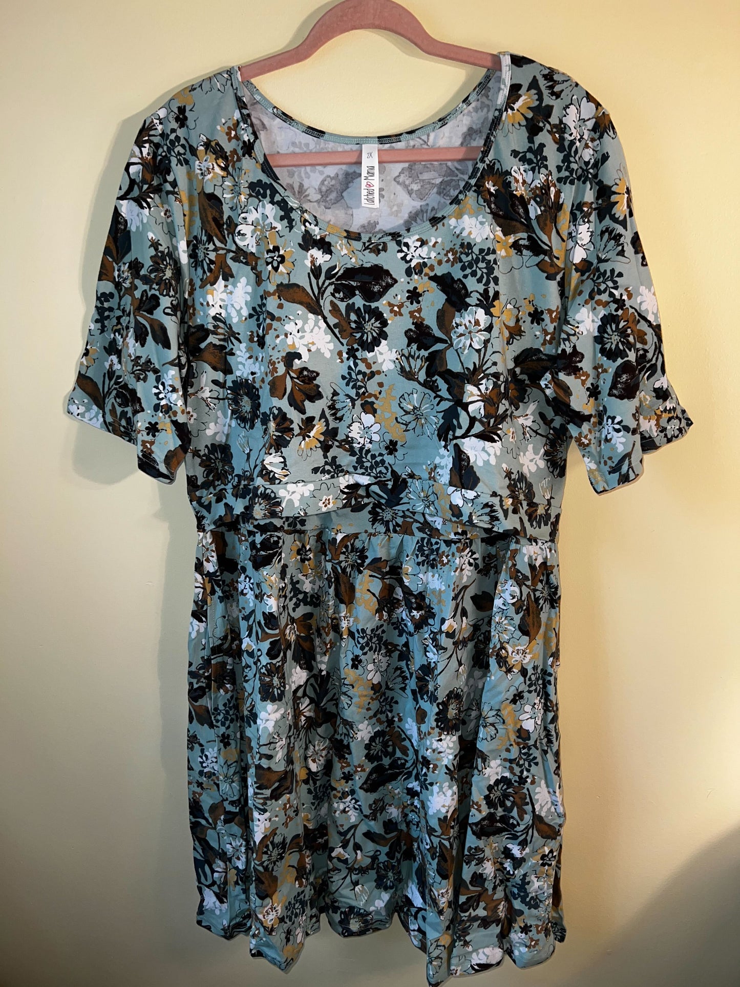 Outlet 5771 - Latched Mama Simple Cotton Nursing Dress - Freshwater - 2X