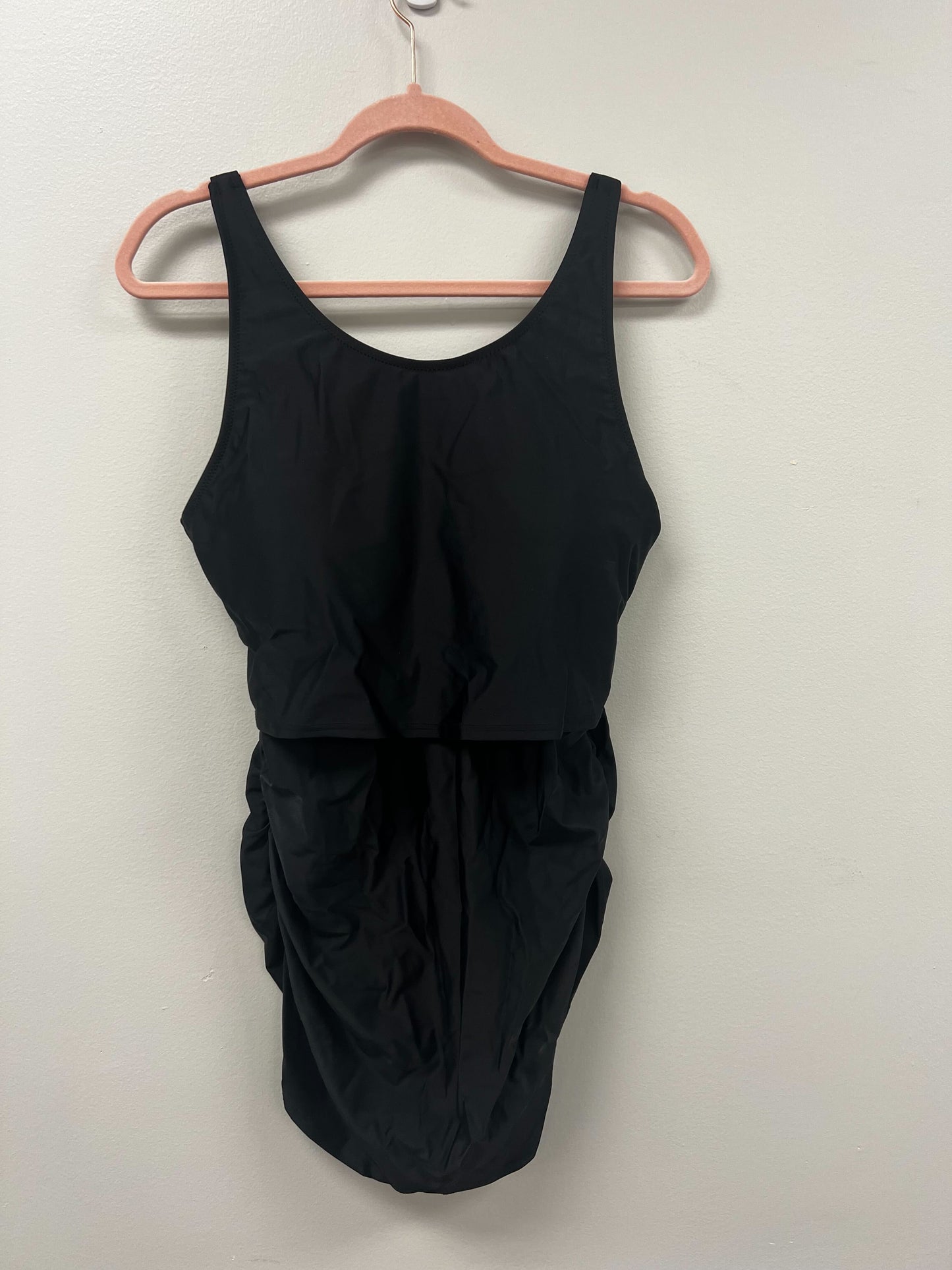 Outlet 5714 - Latched Mama Maternity & Postpartum Gathered Nursing Swim Tank - Black - Large