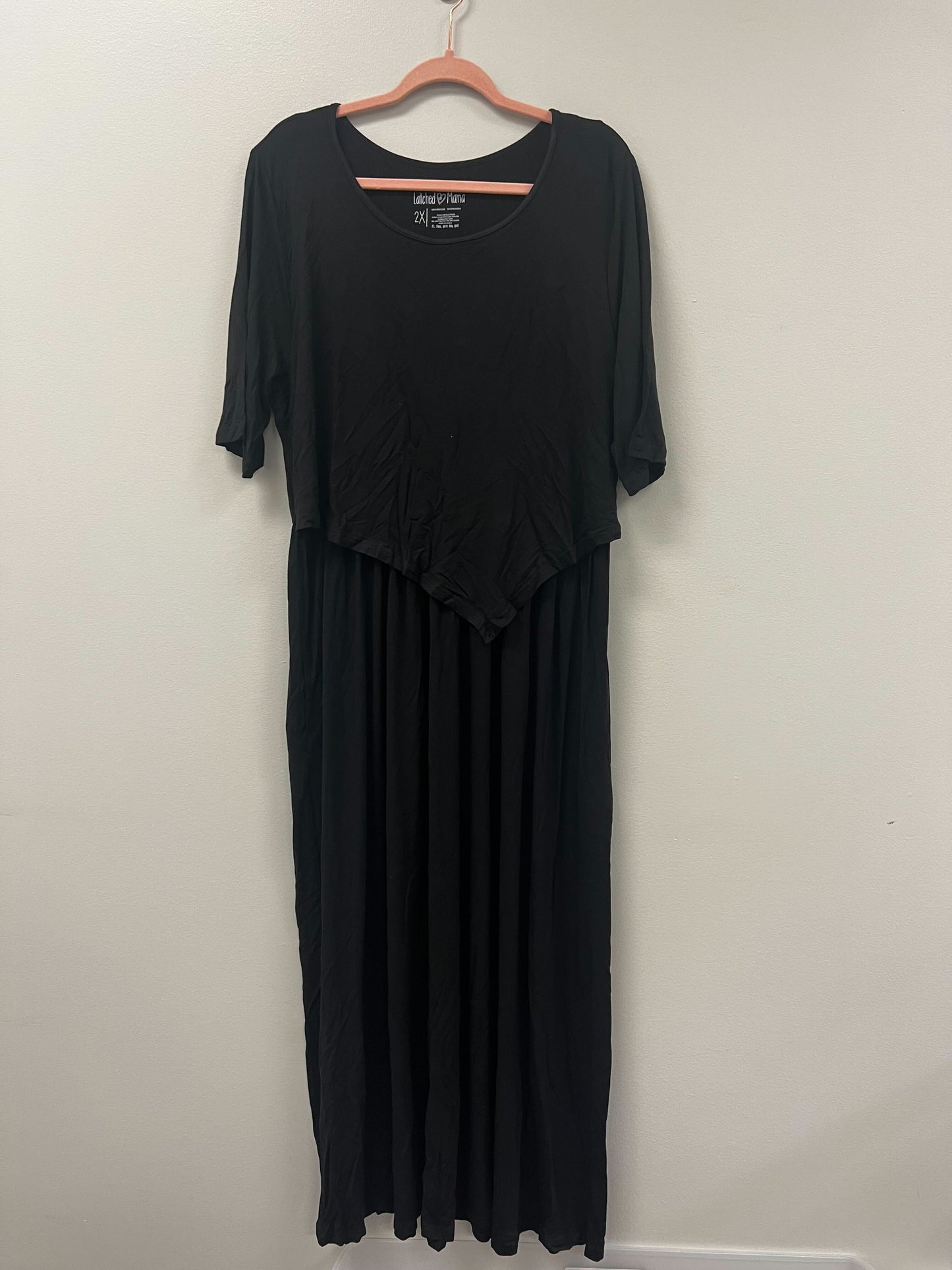 Outlet 5712 - Latched Mama Front Knot Nursing Maxi Dress - Black - 2X