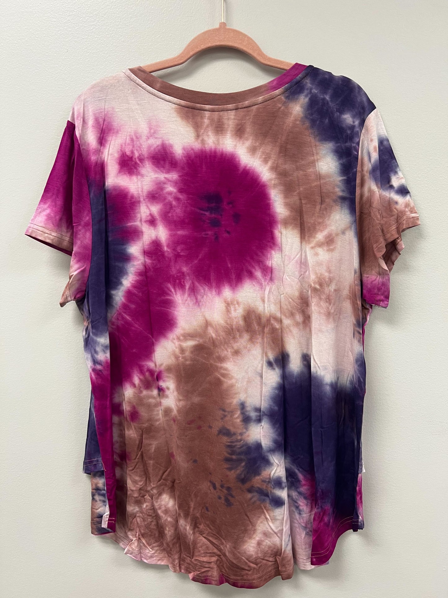 Outlet 5701 - Printed V-Neck Boyfriend Nursing Tee - Blue/Brown/Pink Tie Dye - 2X