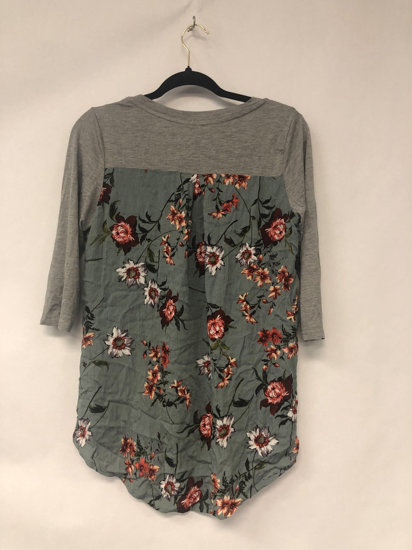 Outlet 6211 - Latched Mama 3/4 Sleeve Scoop Neck Woven Back Nursing Top - Heather Grey/Teal - Extra Small