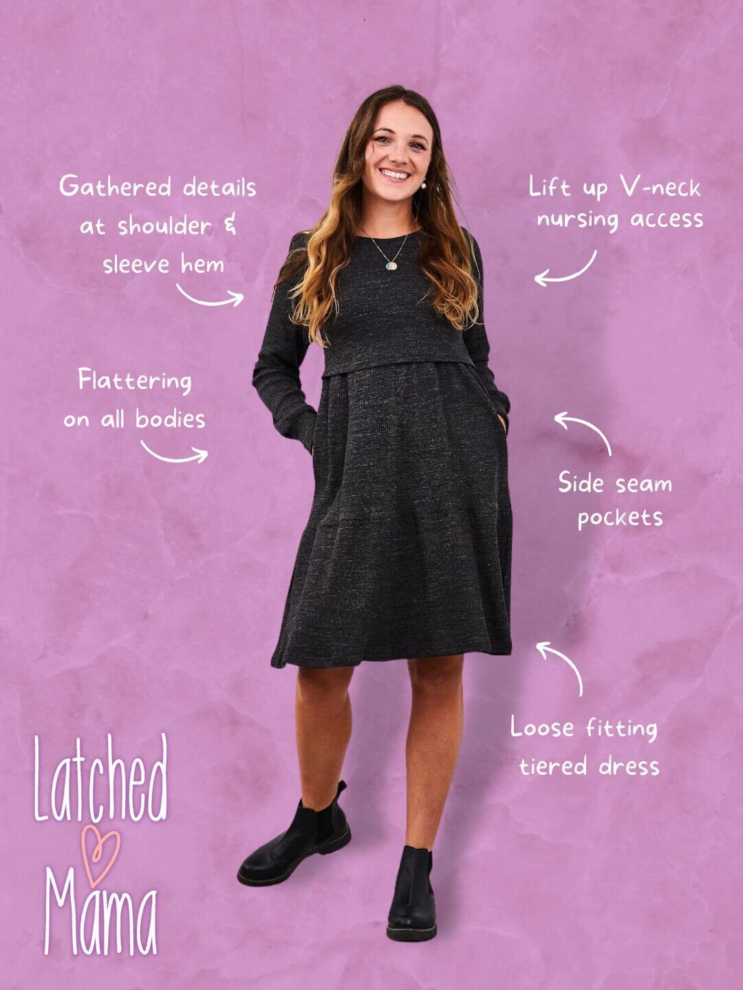 Latched Mama Waffle Knit Nursing Dress - Final Sale