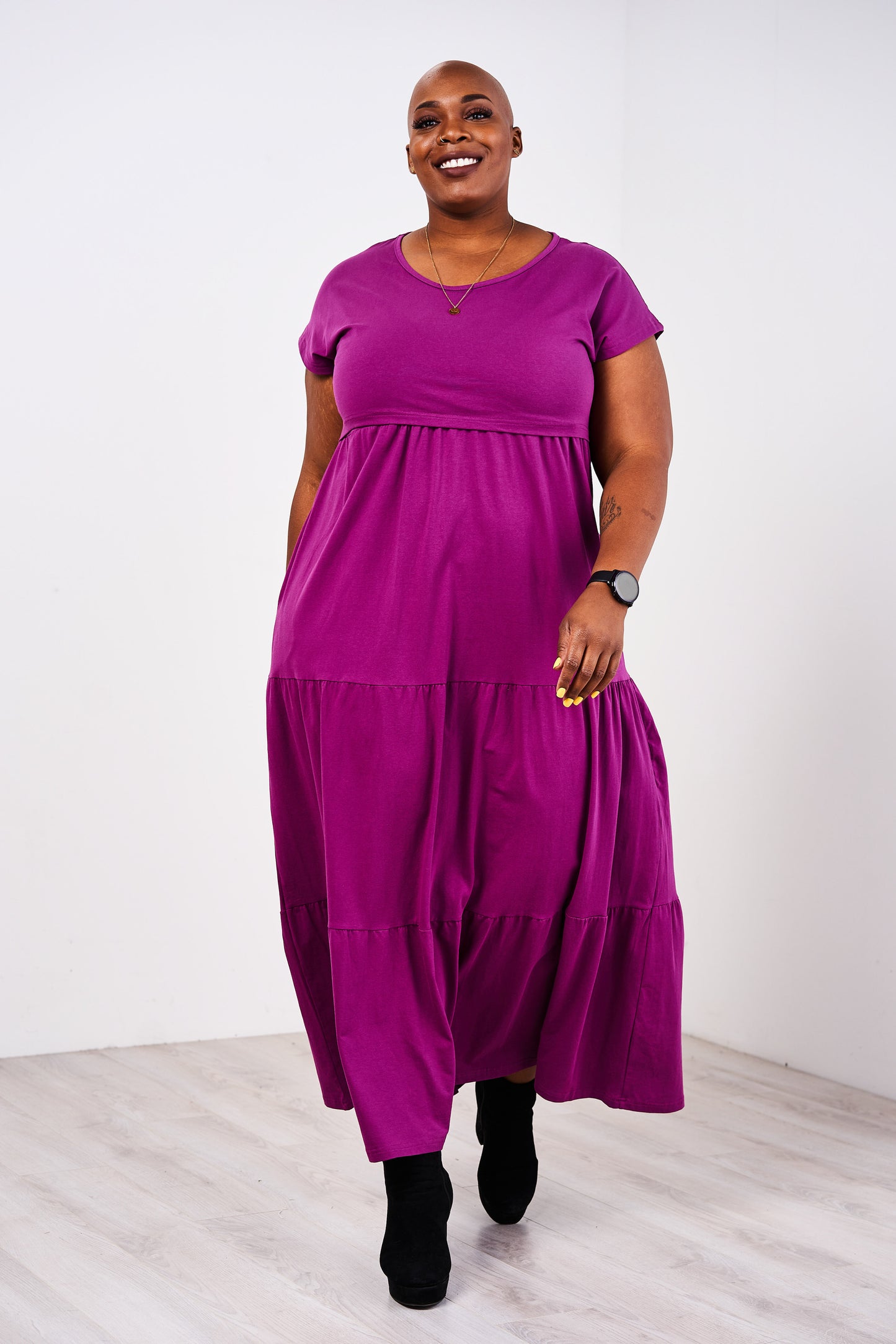 Latched Mama Cotton Tiered T-Shirt Maxi Dress - Last Chance