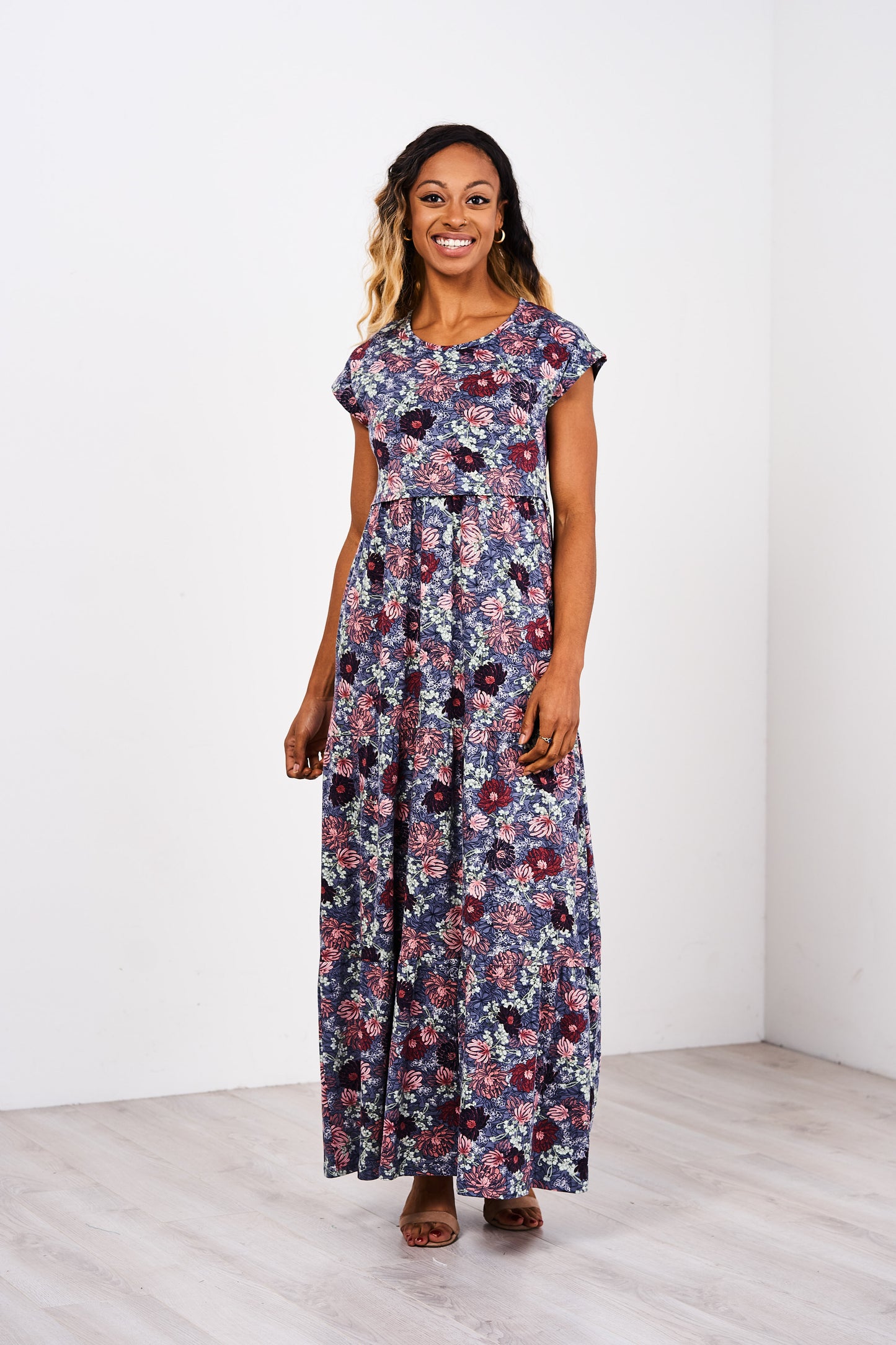 Latched Mama Cotton Tiered T-Shirt Maxi Dress - Last Chance