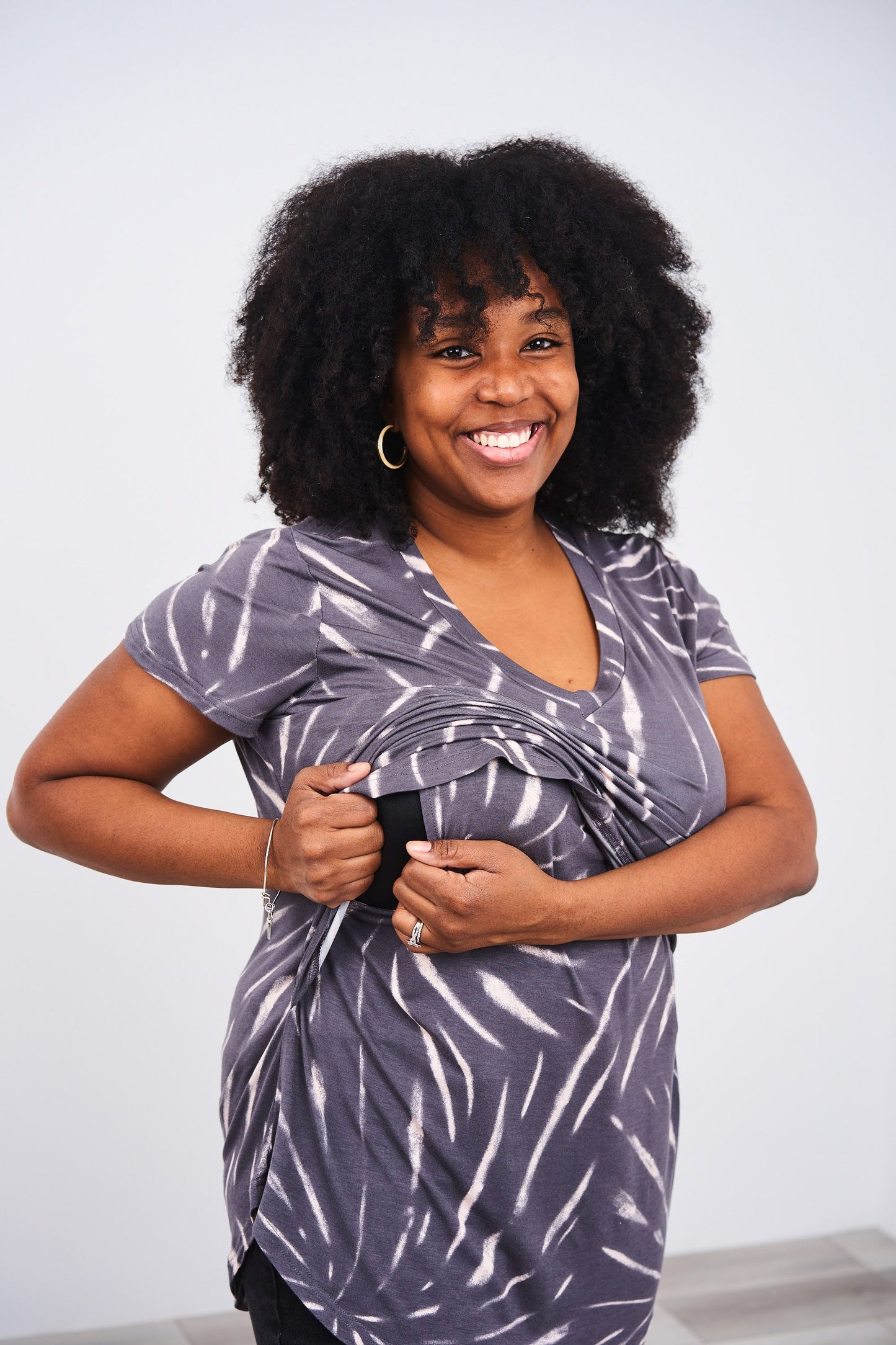 Printed V-Neck Boyfriend Nursing Tee