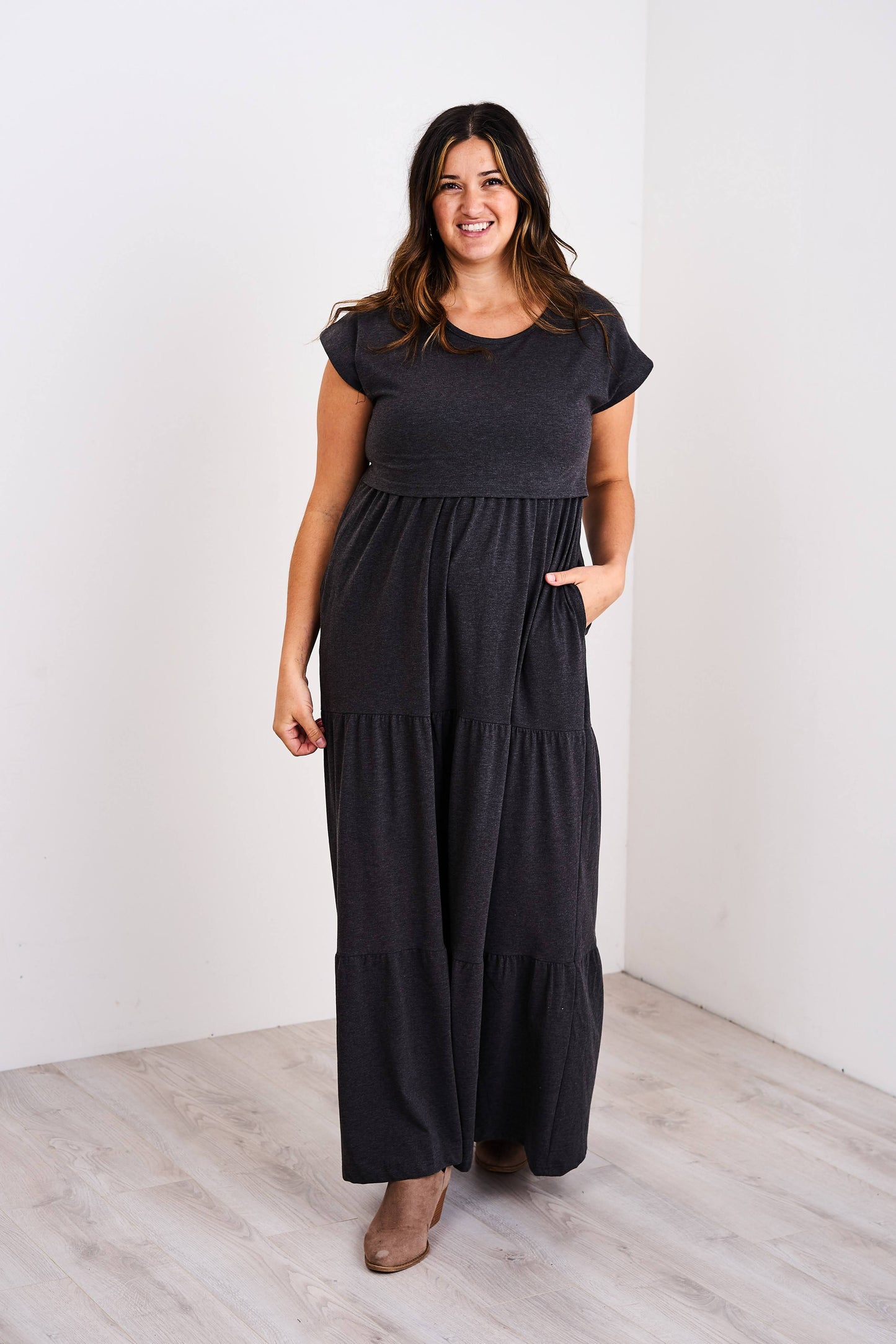 Latched Mama Cotton Tiered T-Shirt Maxi Dress - Last Chance
