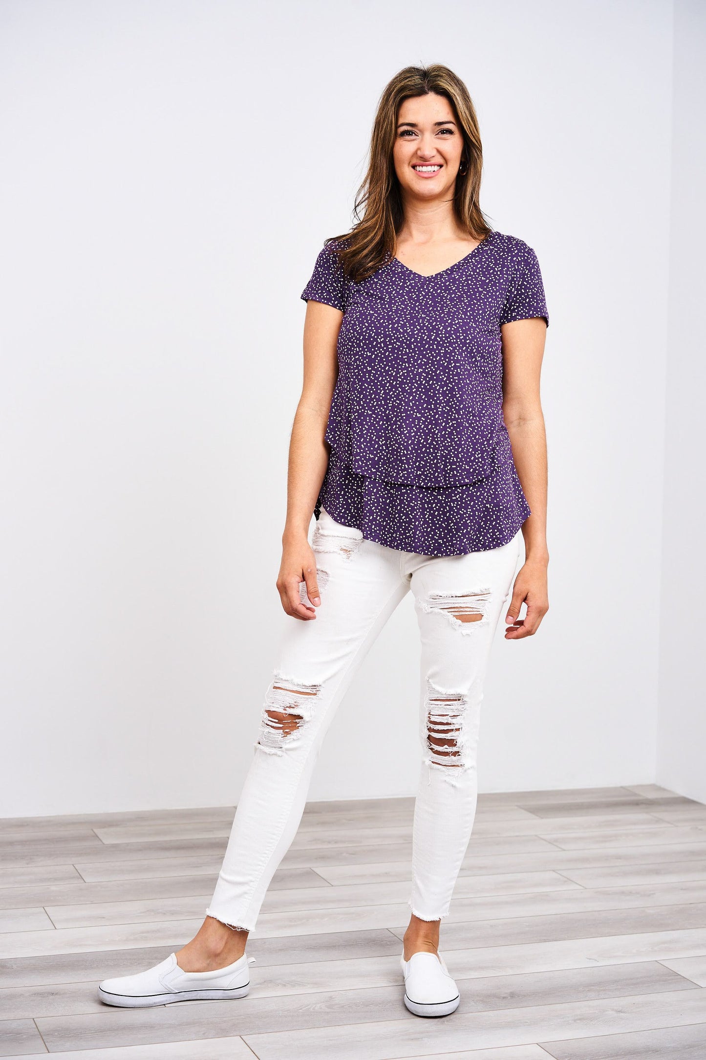 Printed V-Neck Boyfriend Nursing Tee