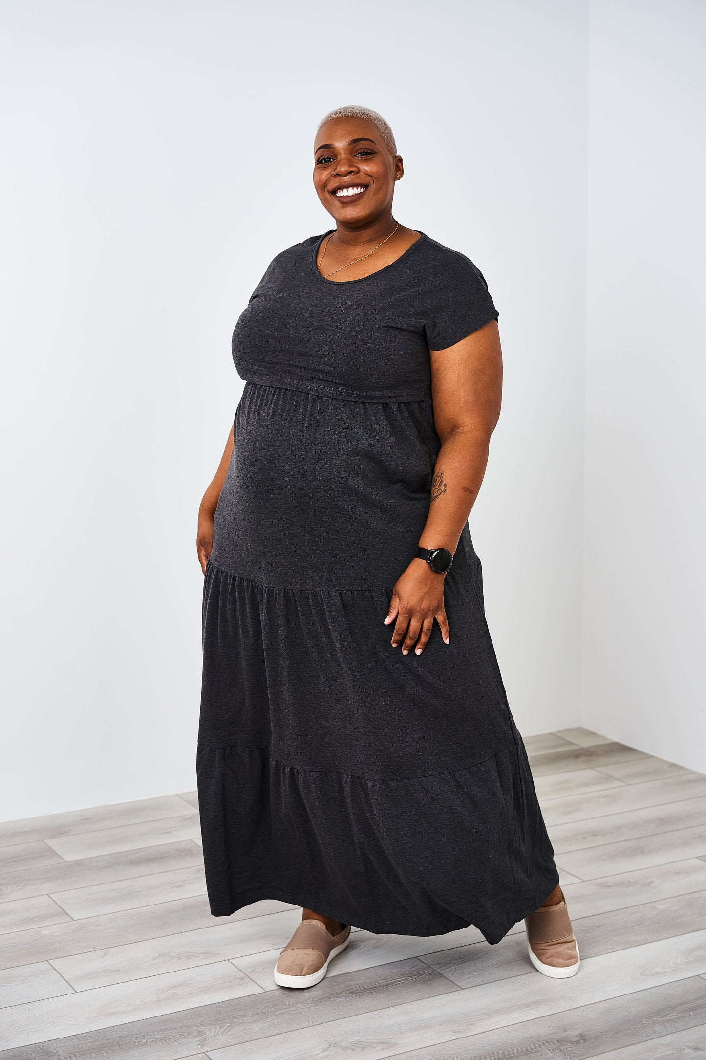 Latched Mama Cotton Tiered T-Shirt Maxi Dress - Last Chance