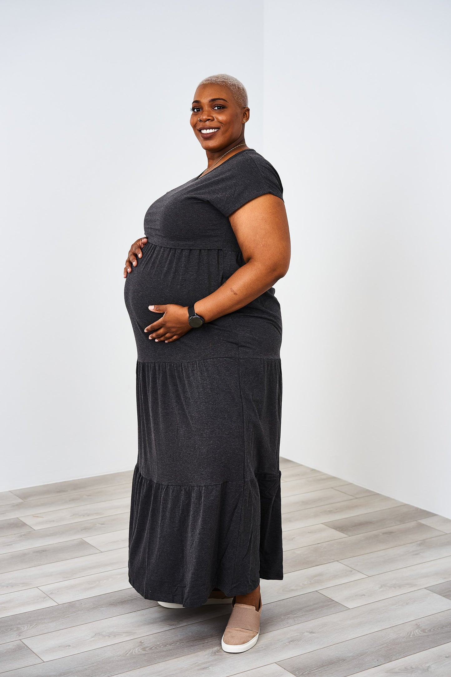 Latched Mama Cotton Tiered T-Shirt Maxi Dress - Last Chance