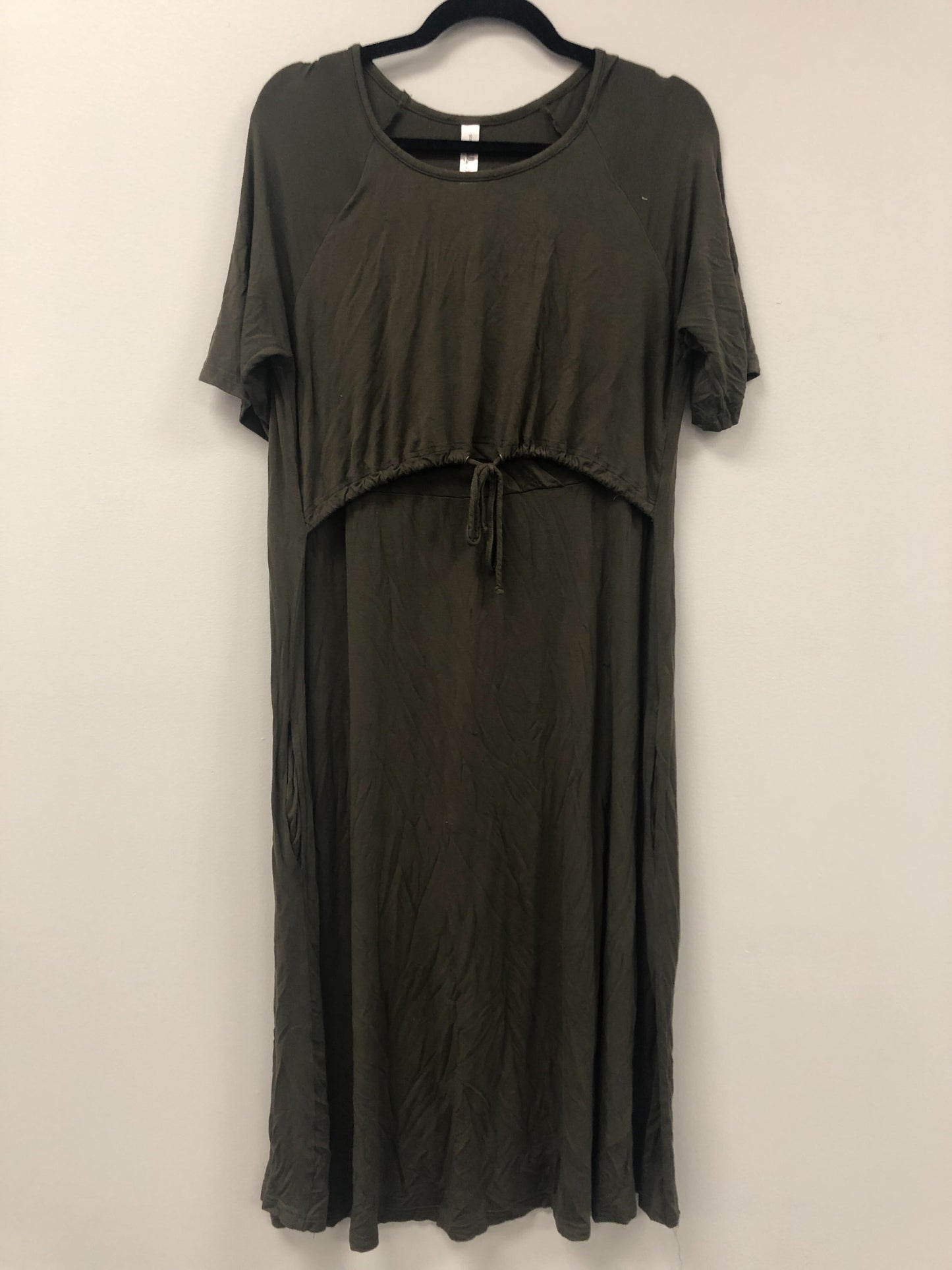 Outlet 5670 - Latched Mama Drawstring Midi Nursing Dress - Olive - Extra Large