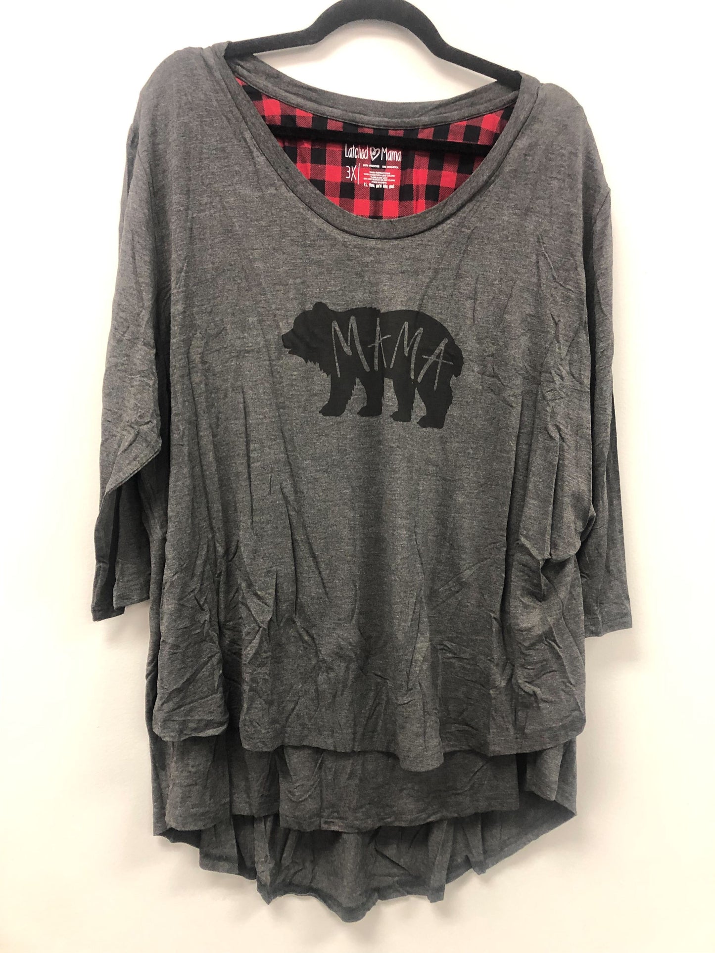 Outlet 5917 - Latched Mama 3/4 Sleeve Scoop Neck Nursing Top 2.0 - Mama Bear - 3X