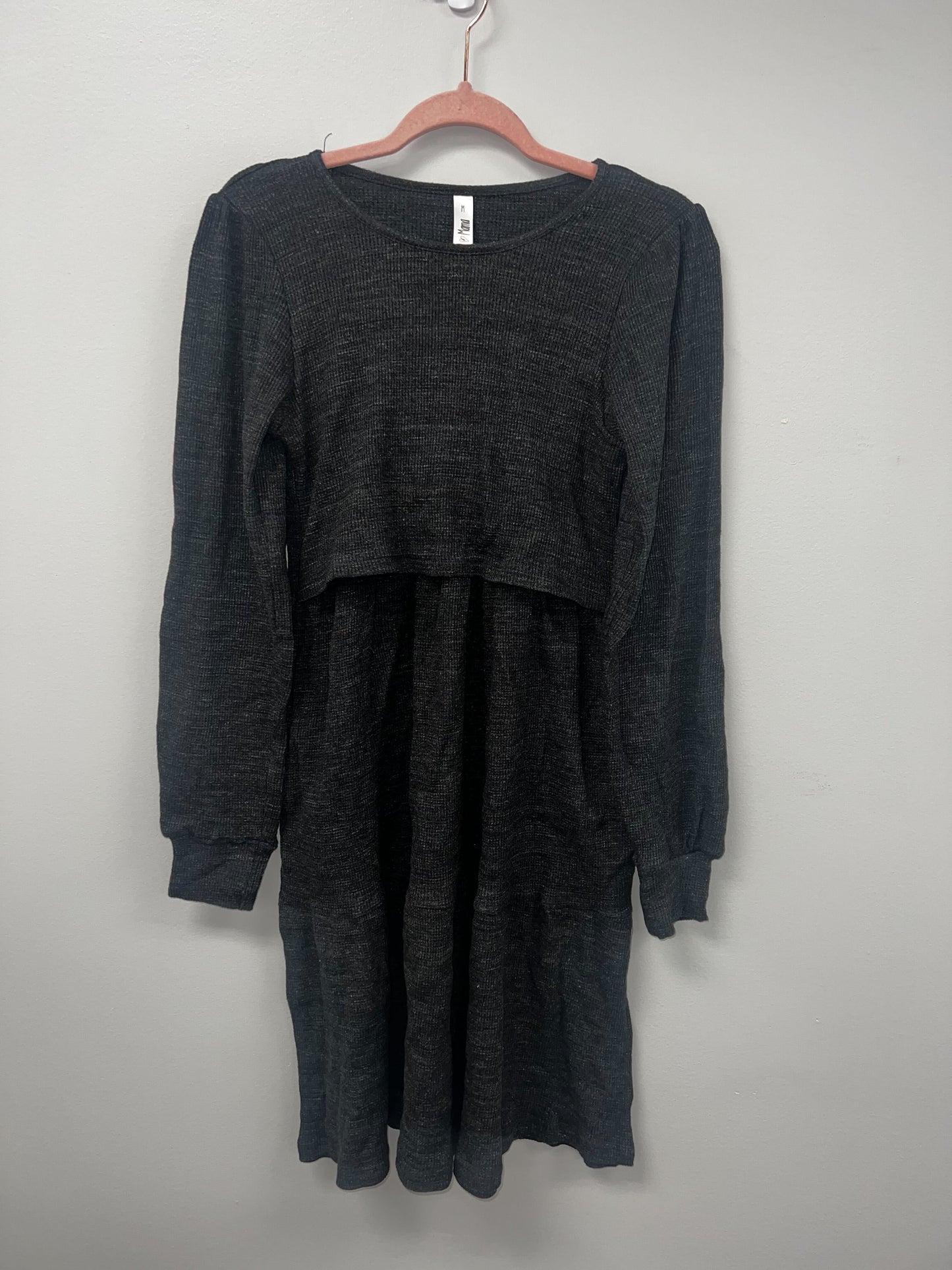 Outlet 5684 - Latched Mama Waffle Knit Nursing Dress - Charcoal - Medium