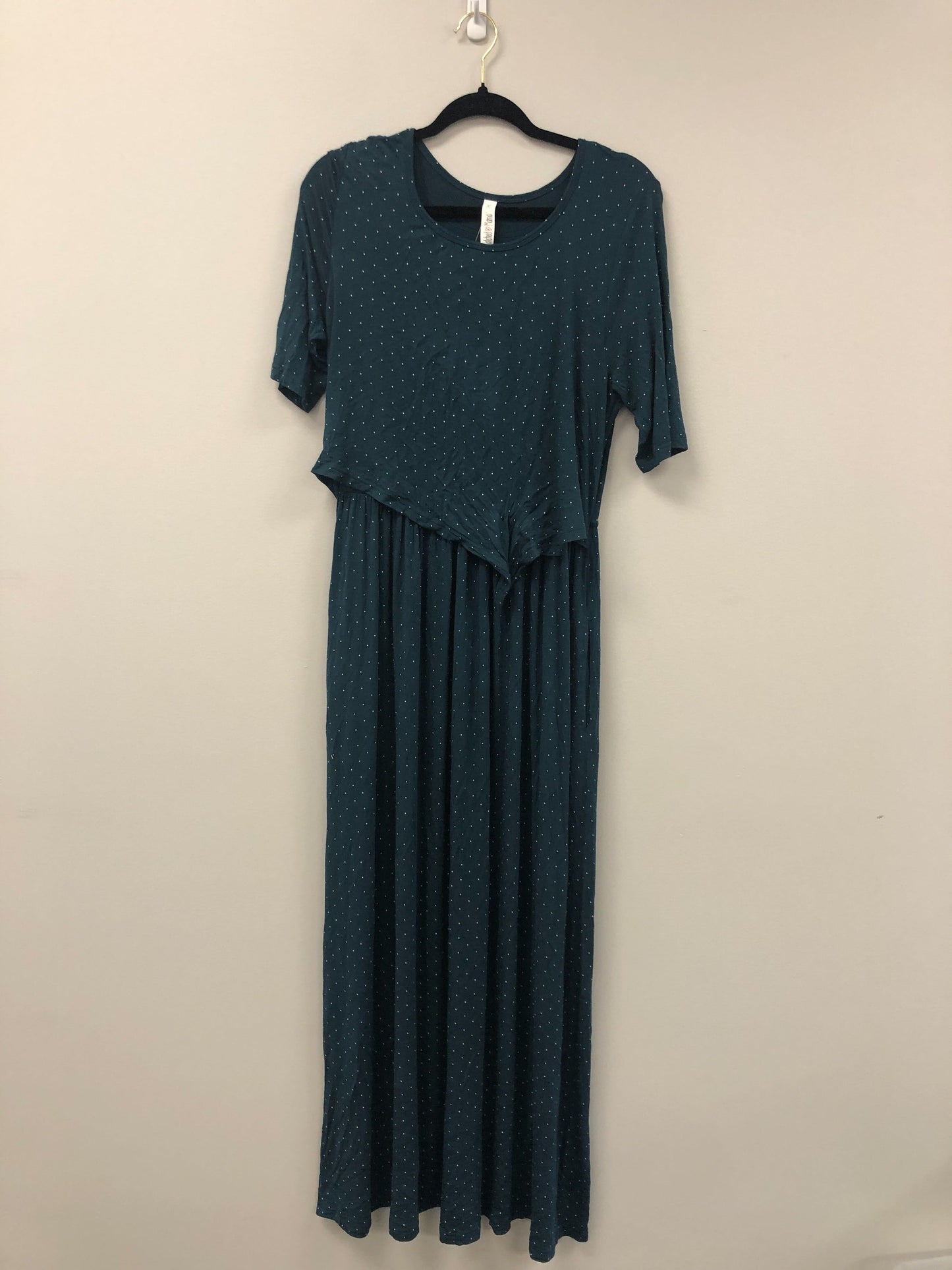 Outlet 5814 - Latched Mama Front Knot Nursing Maxi Dress - Teal Dots - Extra Large