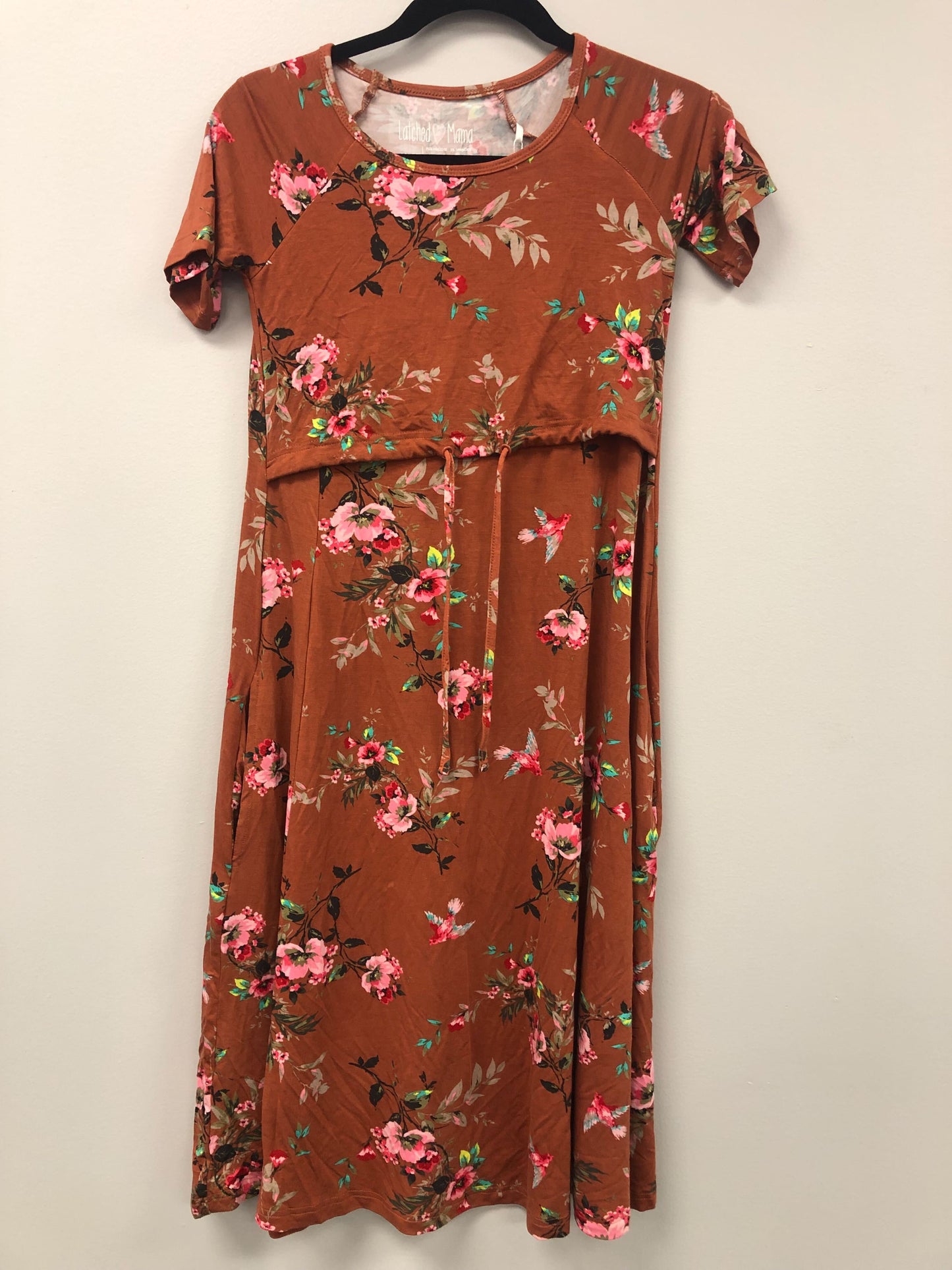 Outlet 5531 - Latched Mama Drawstring Midi Nursing Dress - Tawny Tea Rose - Extra Extra Small